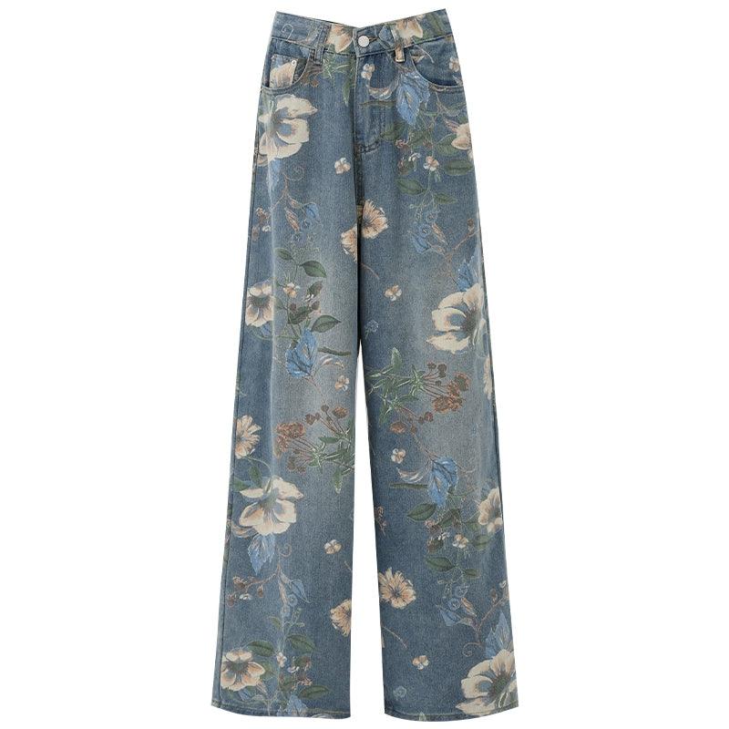 Breezy Bloom Distressed Wide-Leg Jeans