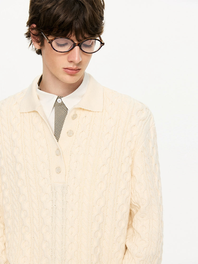 Cable Knit Polo Collar Sweater