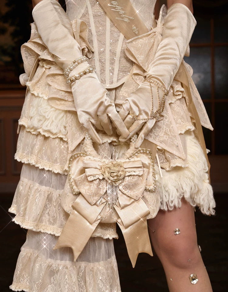 Pearl Handle Rosette Bow Mini Bag