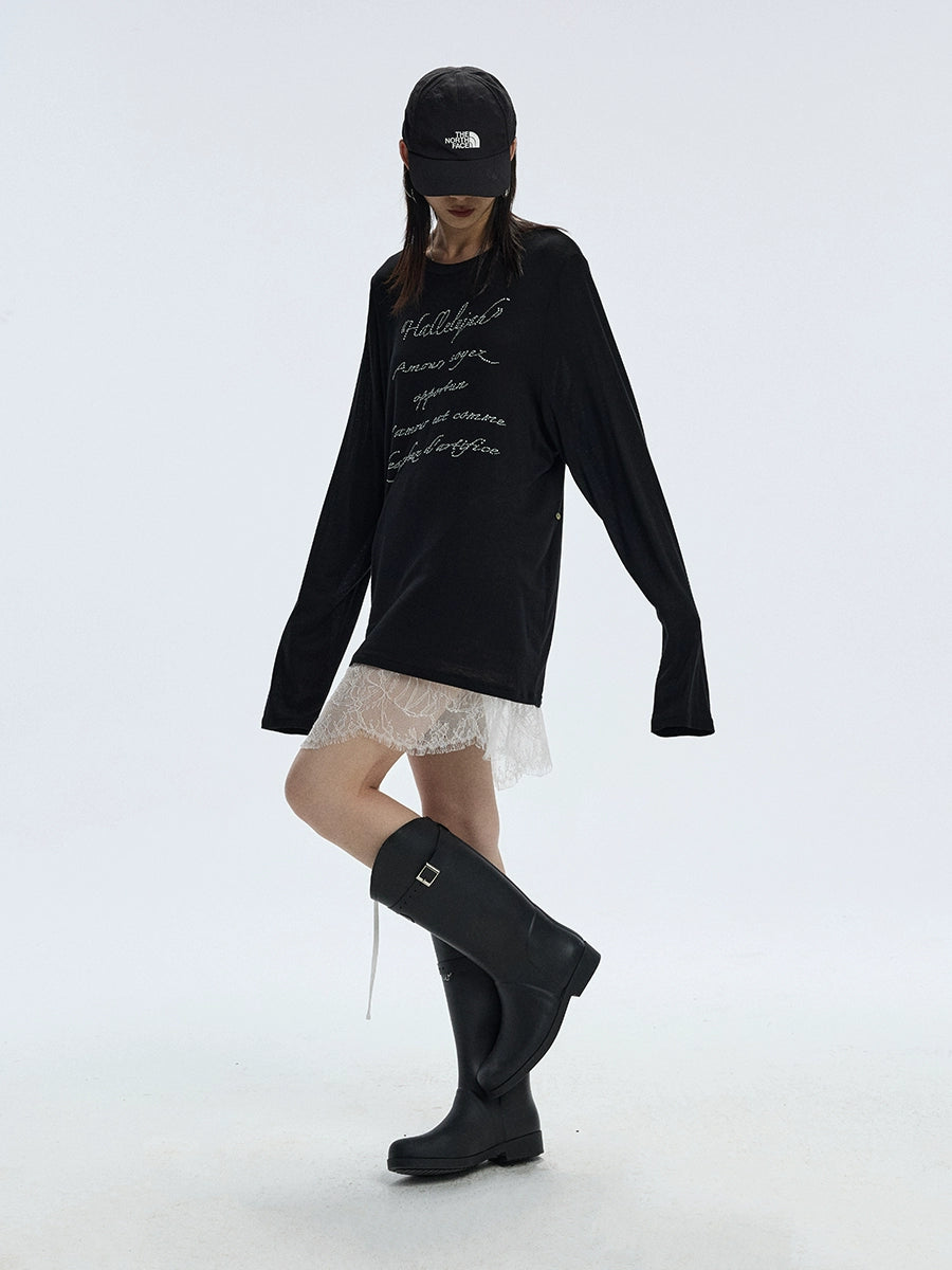 Twilight Veil Asymmetric Lace‑Hem Skirt