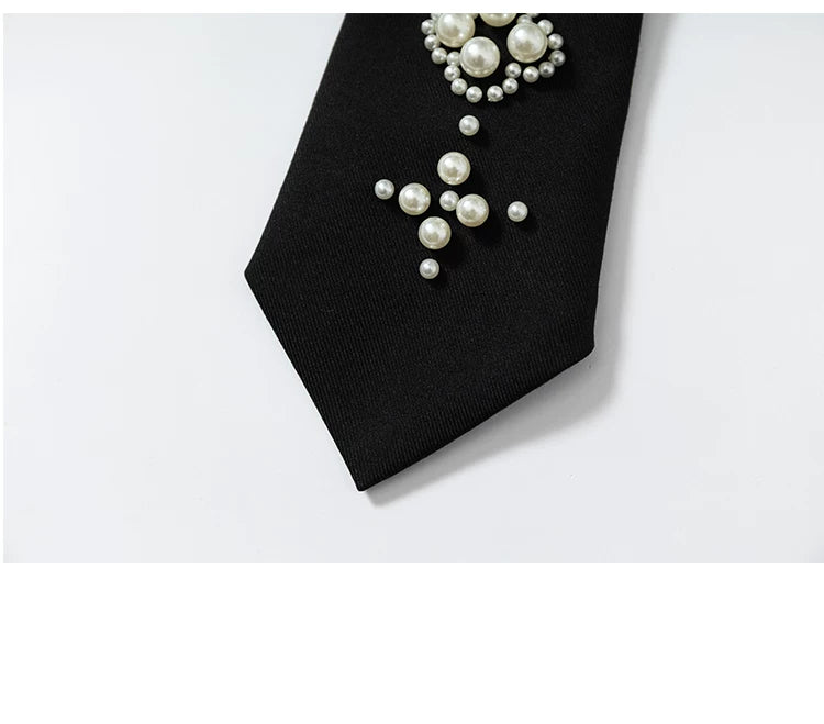 Pearl Embellished Statement Skinny Neck Tie