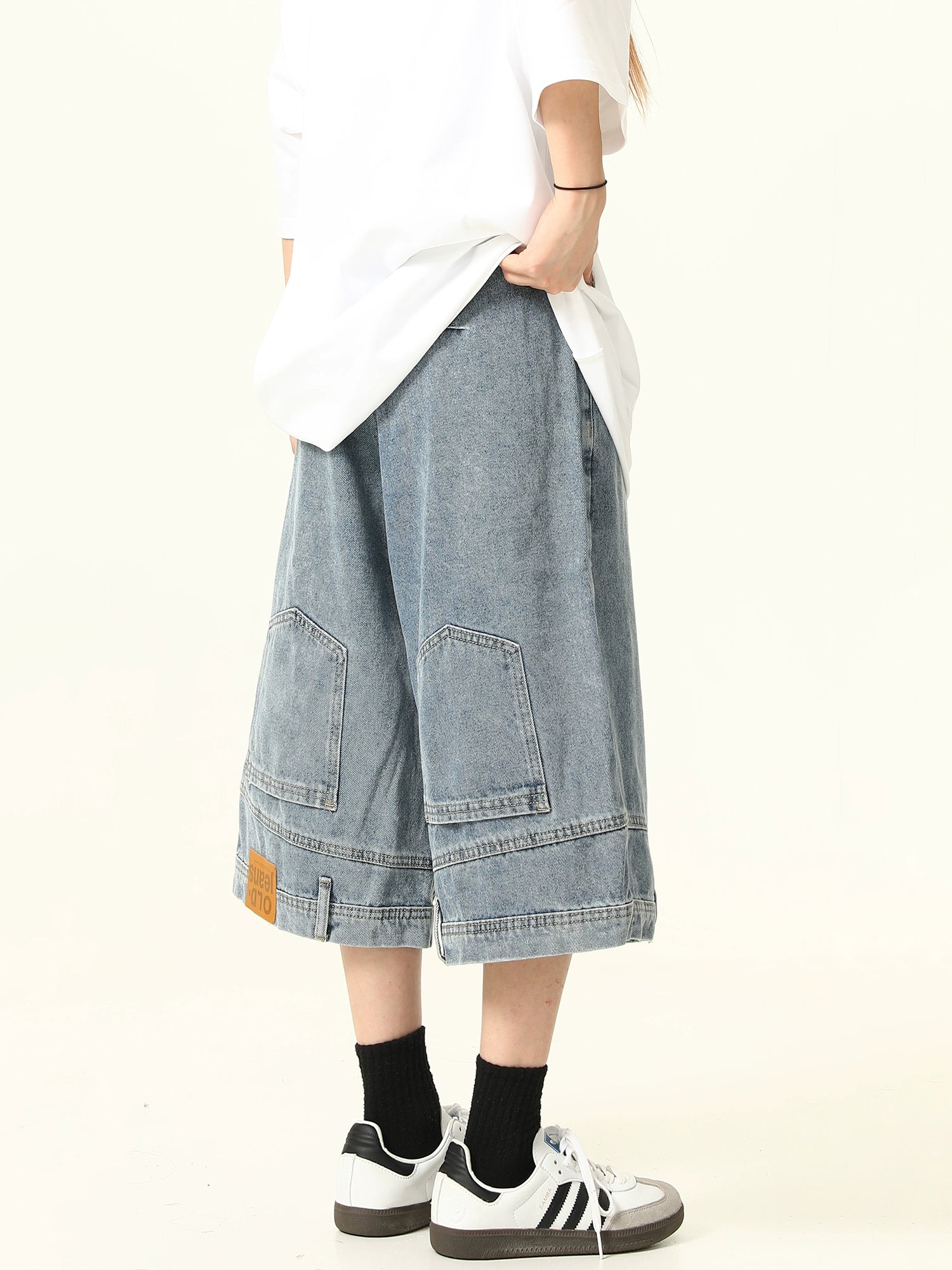 Wide-Leg Denim Culotte Shorts