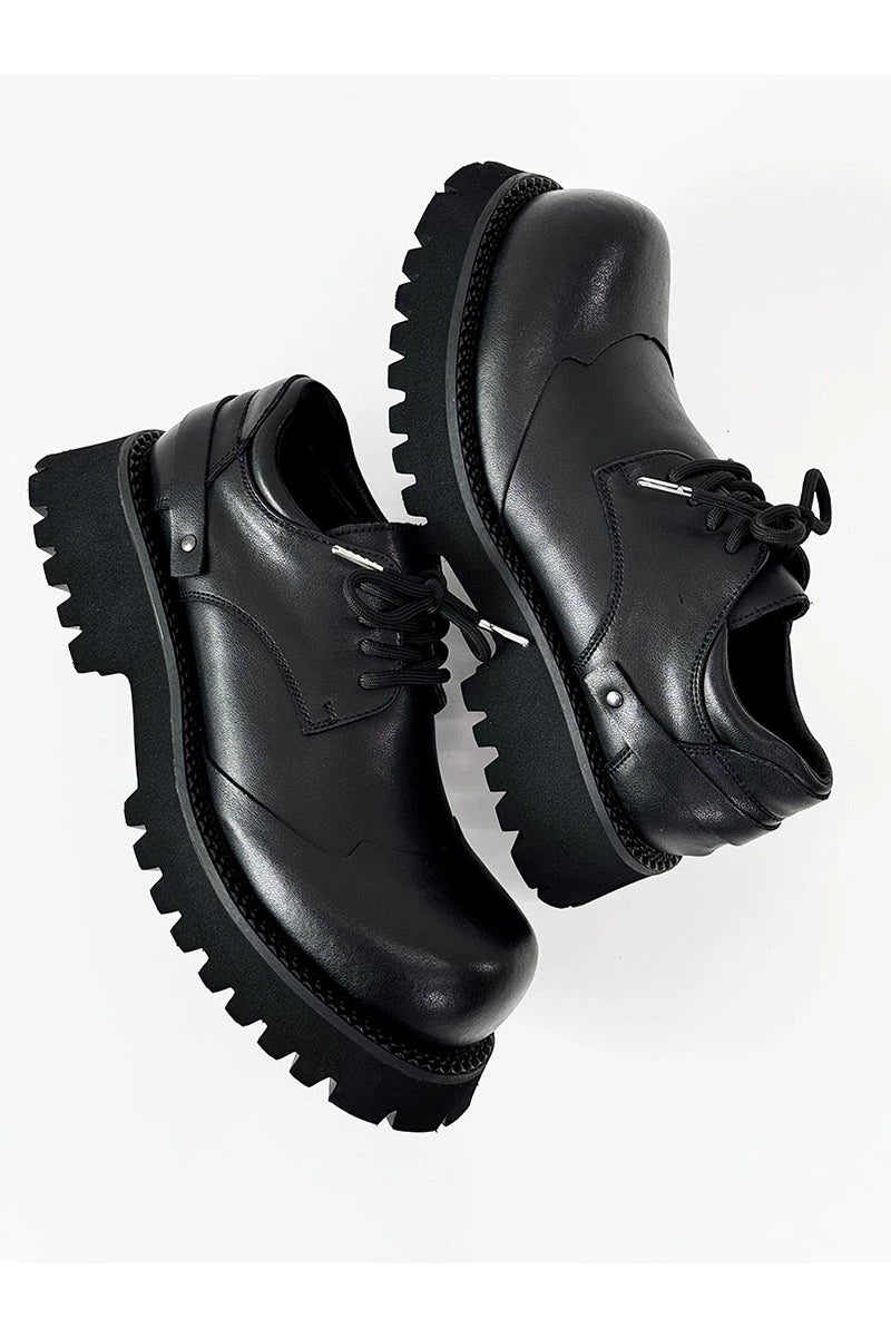 Chunky Black Platform Derby Shoes with Rounded Toe