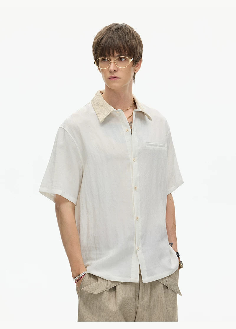 Collar Textured Camp Shirt