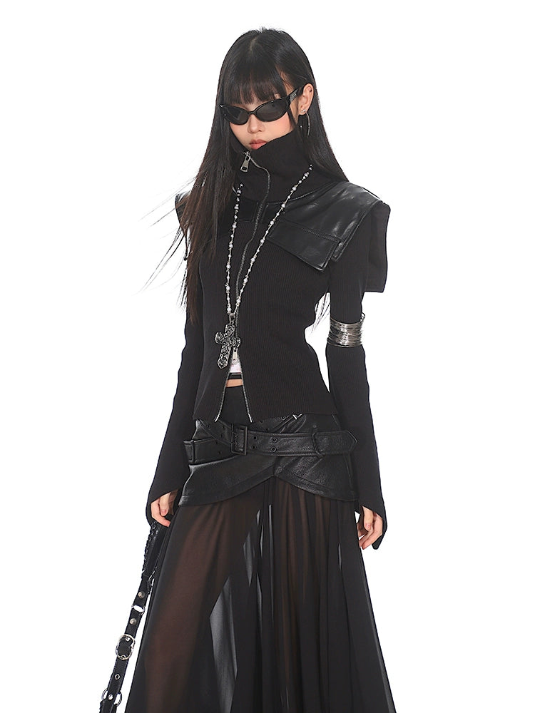 Midnight Valkyrie - Gothic High-Collar Military Jacket & Skirt Set