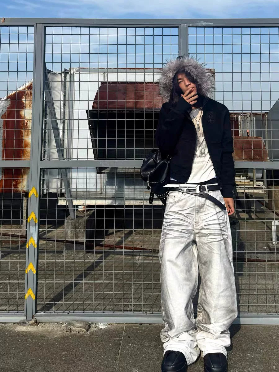 Cross Coffin Gold Raccoon Fur Cropped Hoodie
