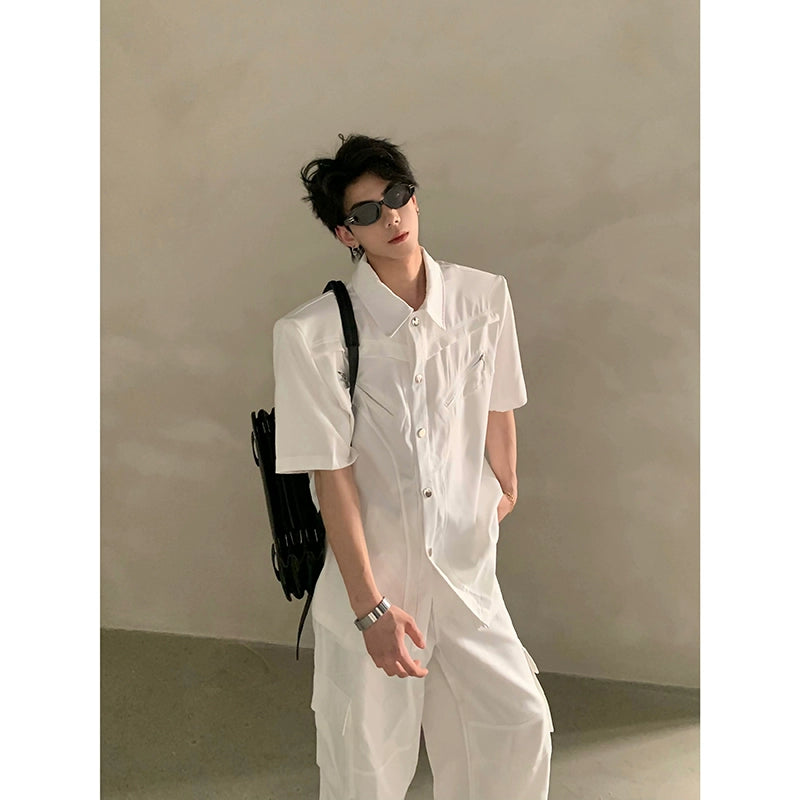 Black Short Sleeve Gem Collar Shirt