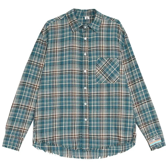 Distressed Plaid Flannel Checked Shirt