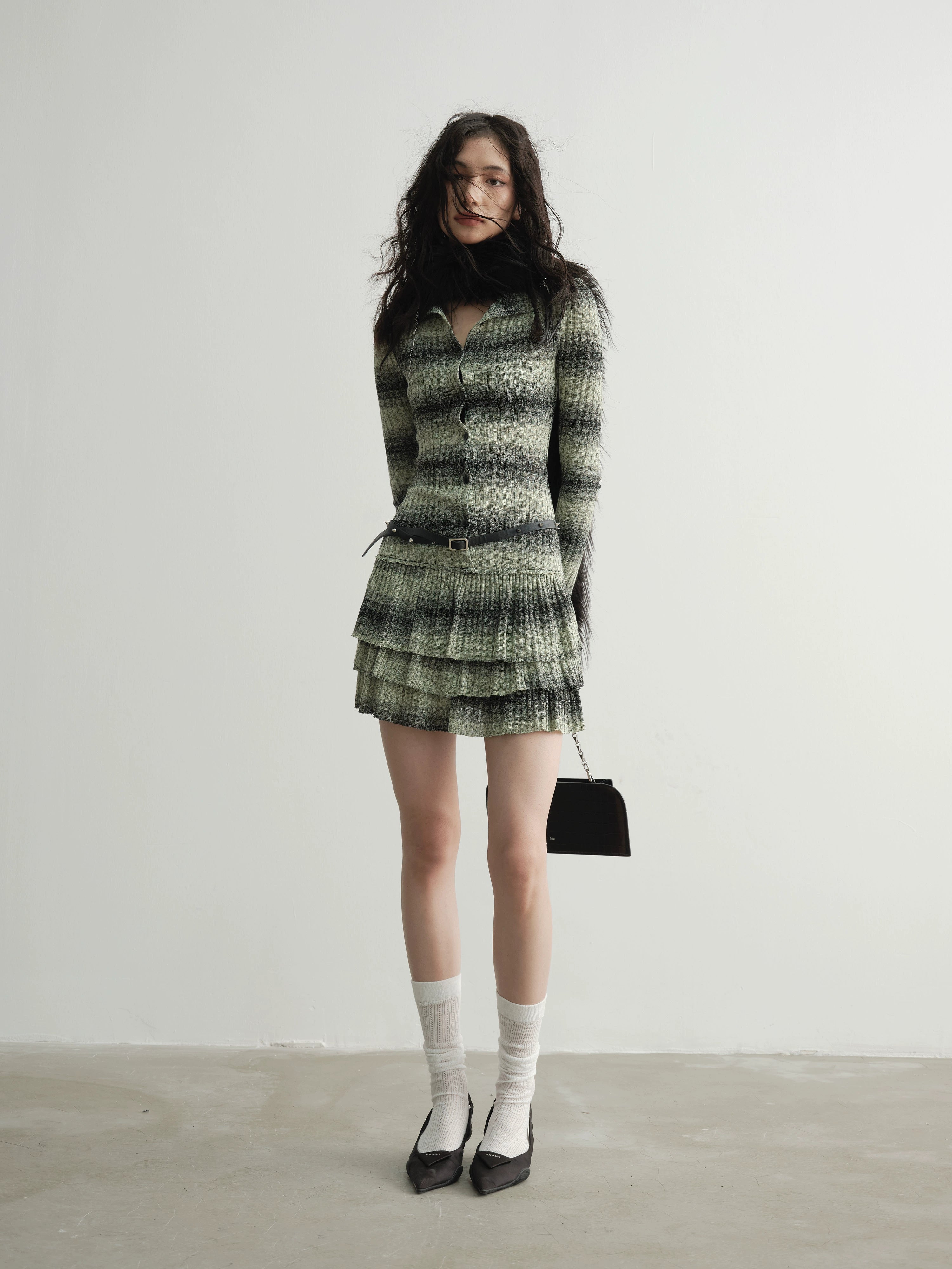 Striped Ribbed Ruffle Knit Dress