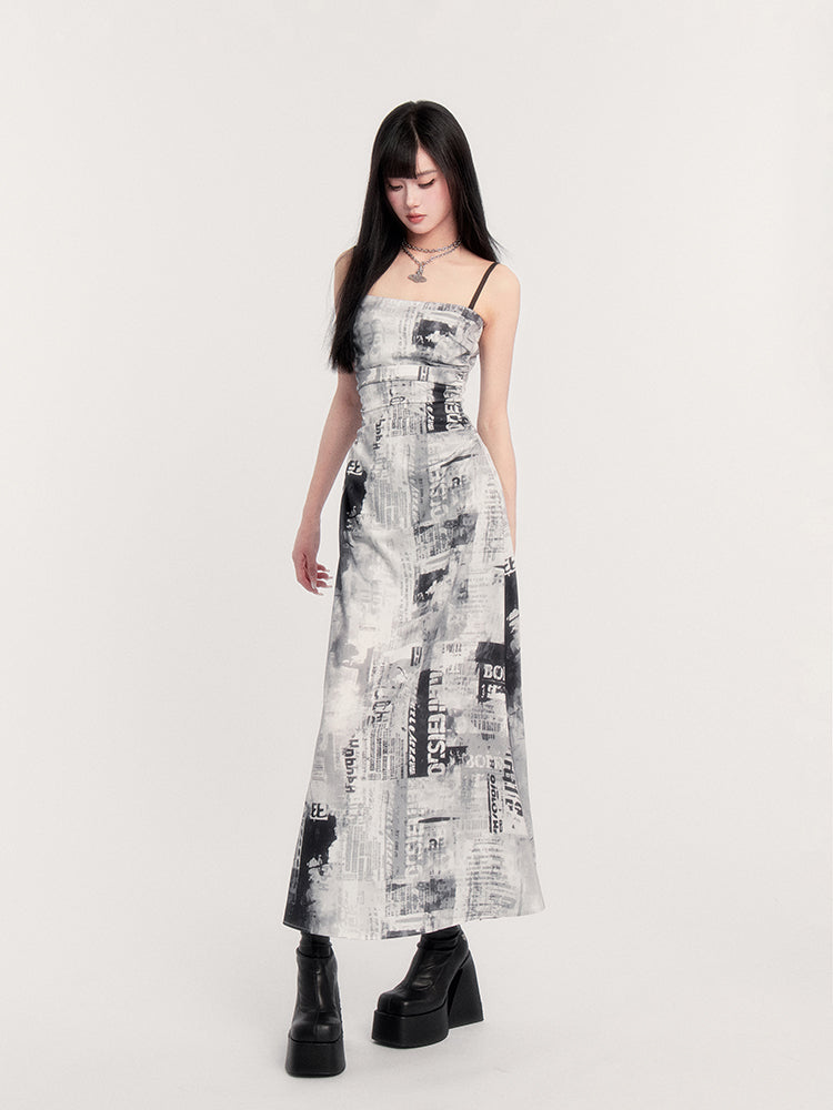 Newspaper Print Slip Dress