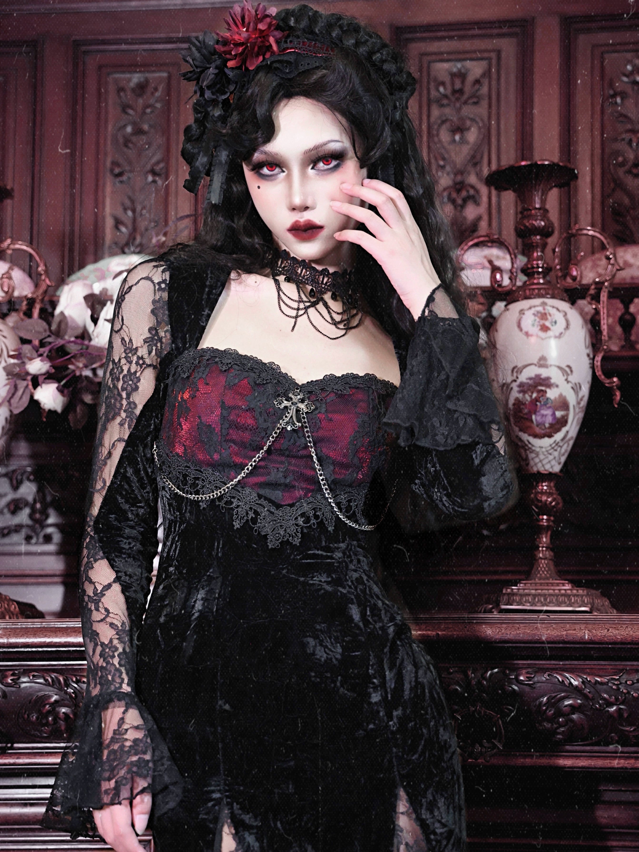 Black Lace Gothic Maxi Dress