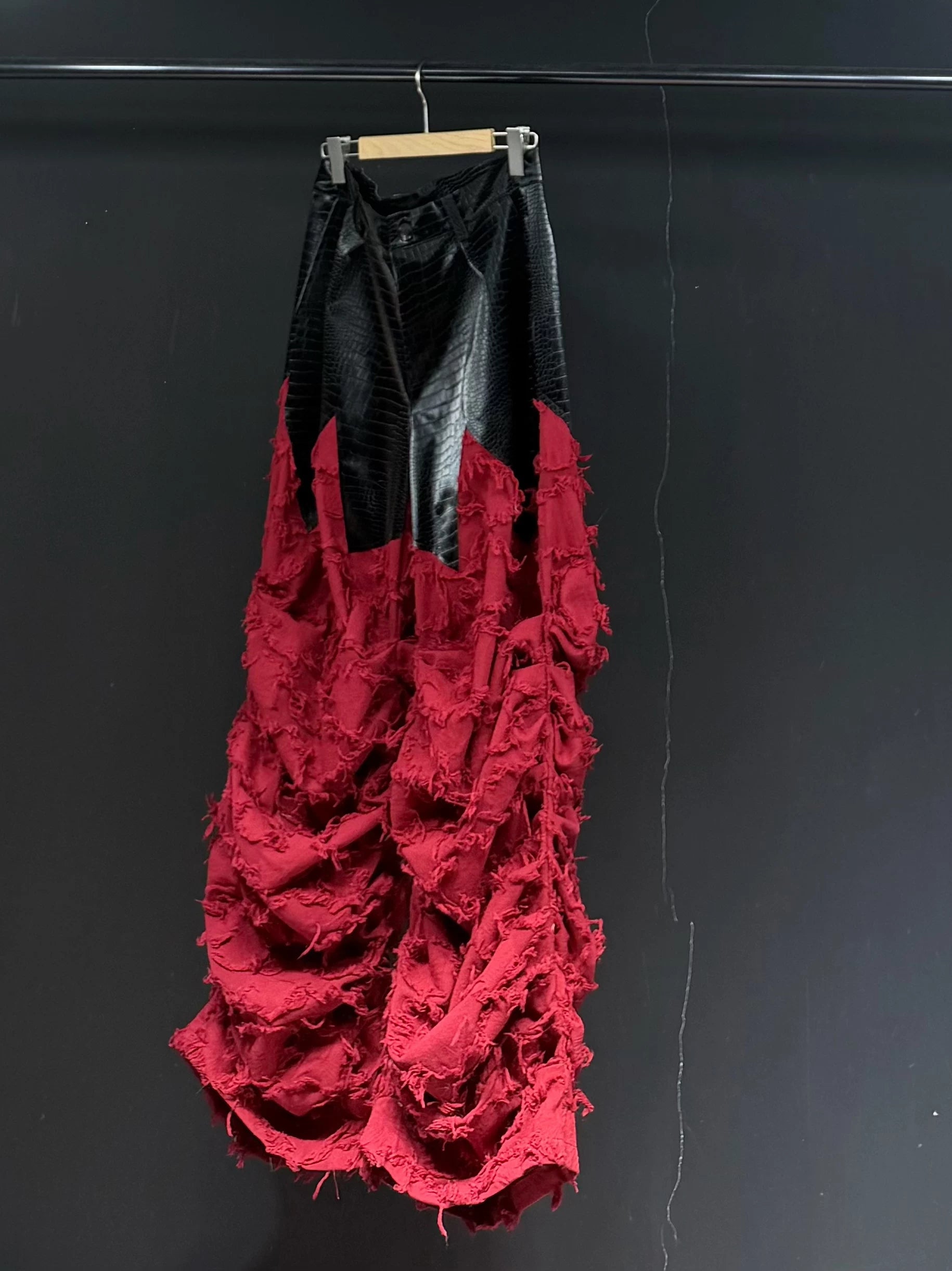 Crimson Dragonhide Shag Ruched Pants
