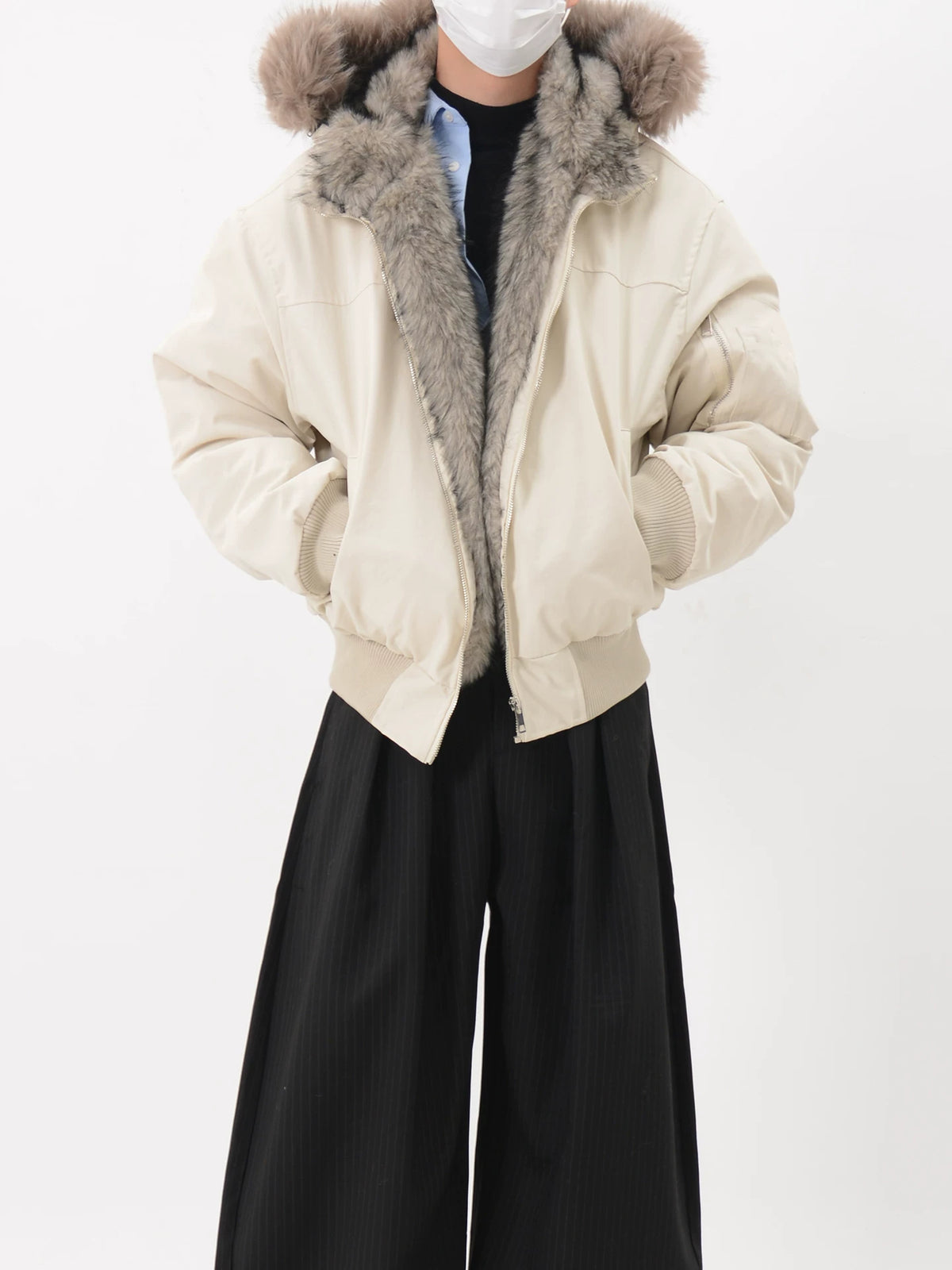 Faux Fur Lined Hooded Bomber Jacket