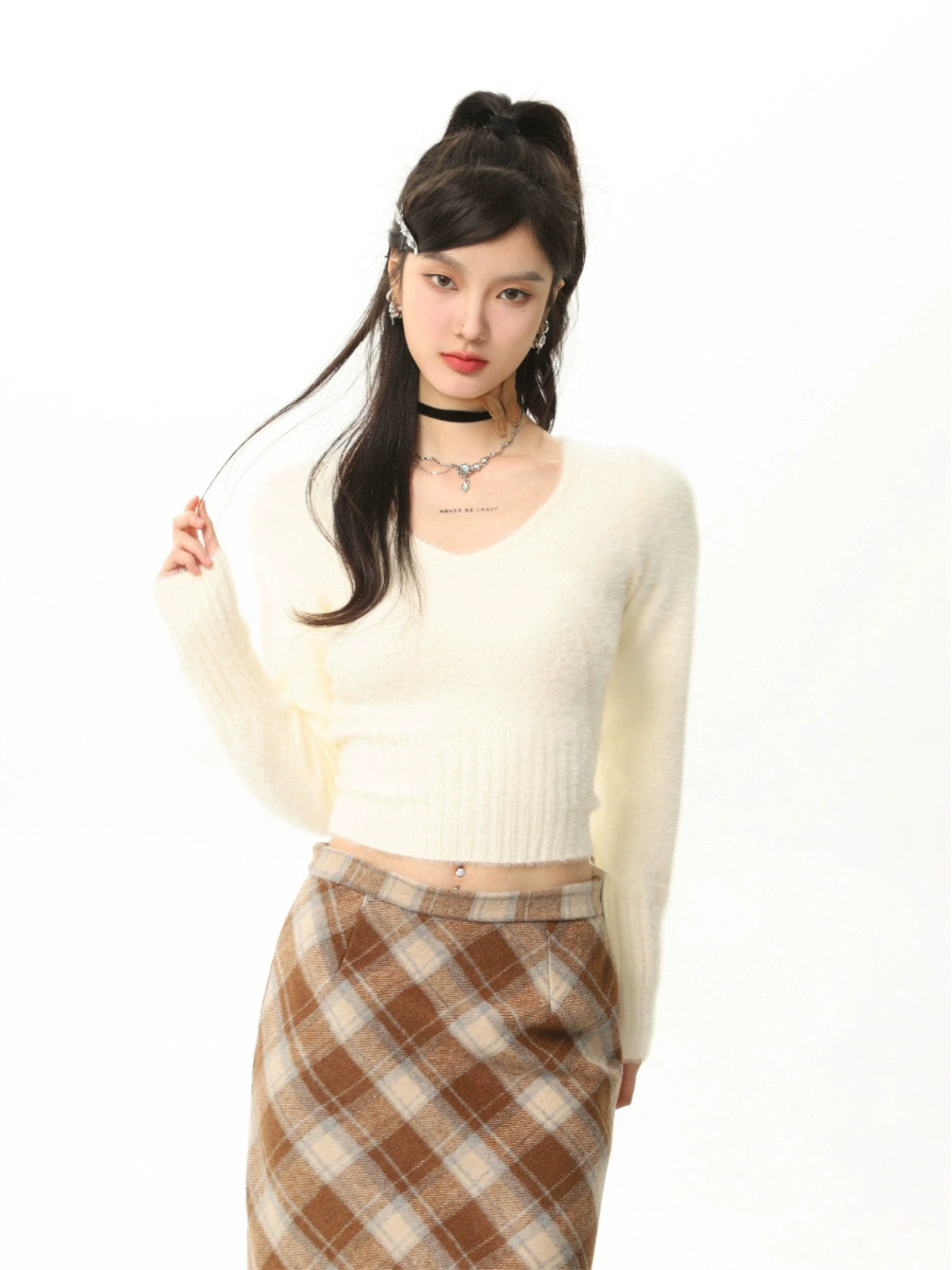 High-Waisted Plaid Skirt