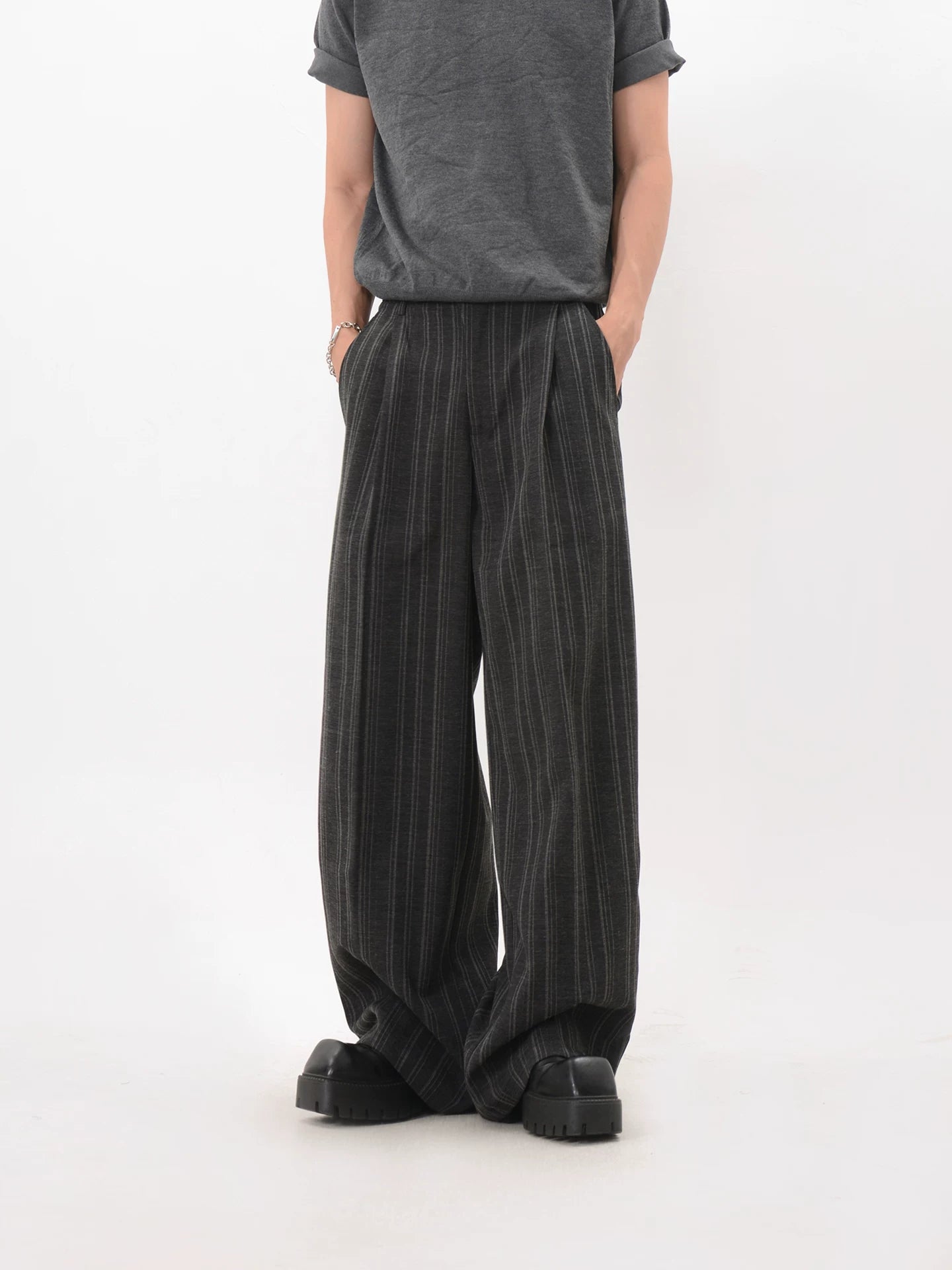 Easy Drape Pinstripe Wide Trousers