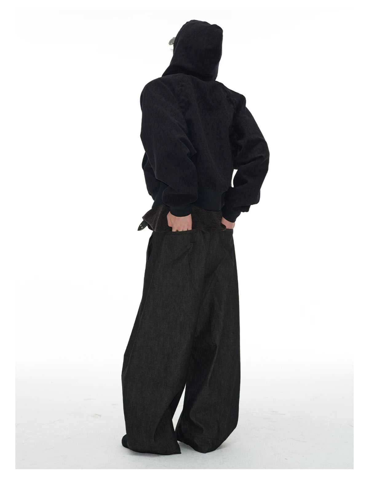 Charcoal Wide-Leg Balloon Denim Trousers