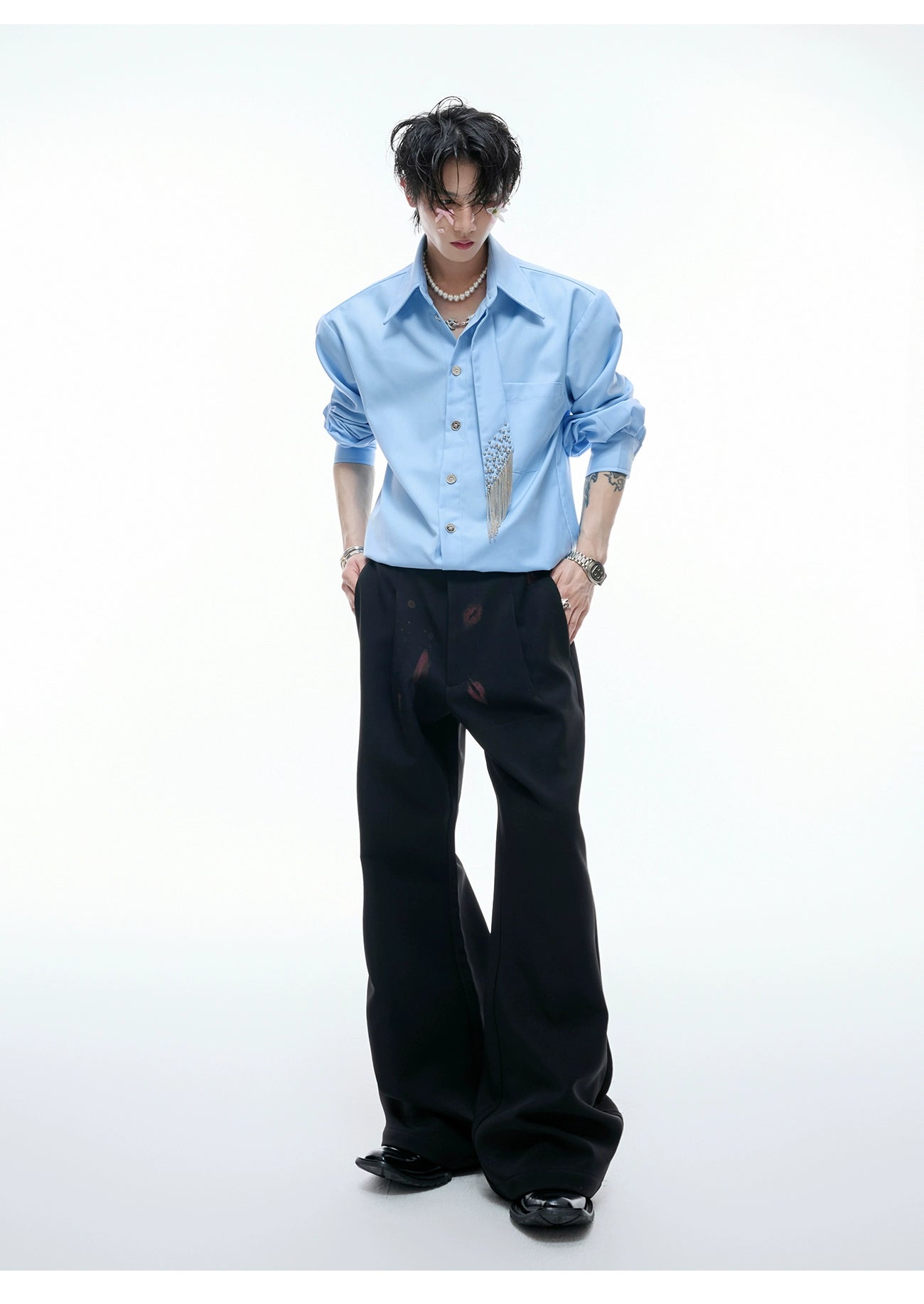 Statement Collar Crystal Shirt