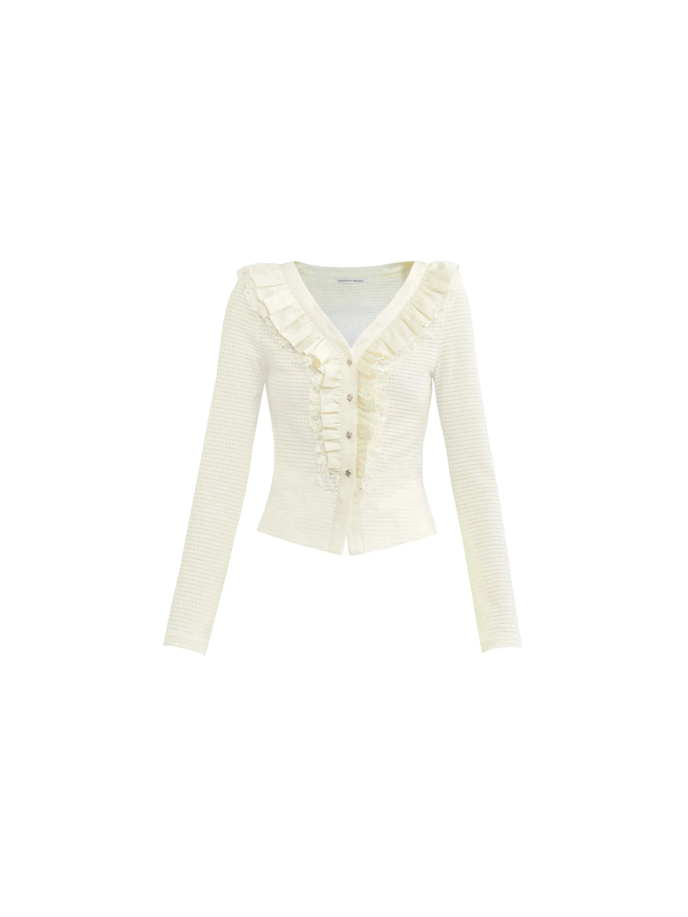 Cream Ruffled Collar Long Sleeve Cardigan