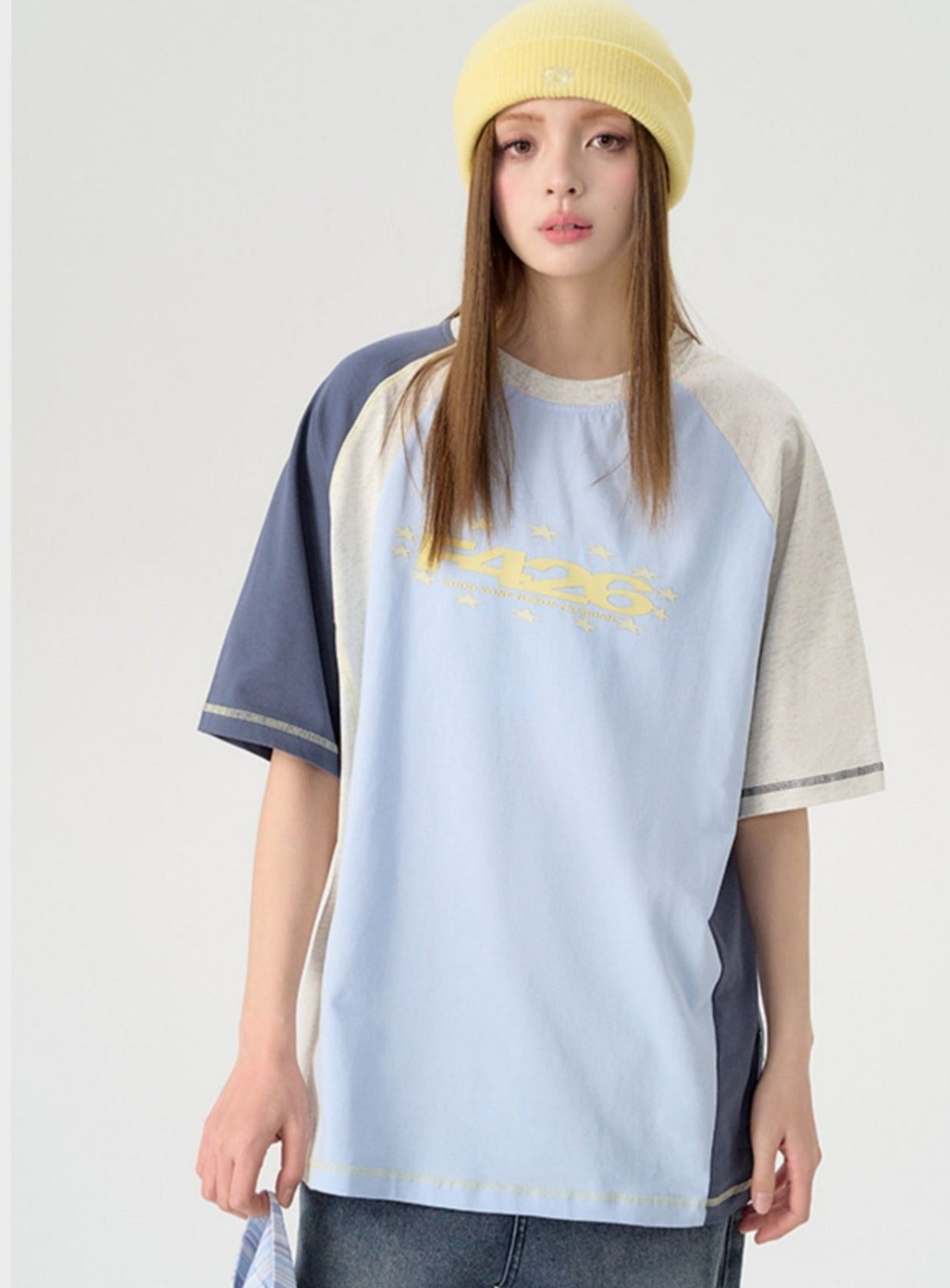 Asymmetric Contrast Stitch T-Shirt - chiclara