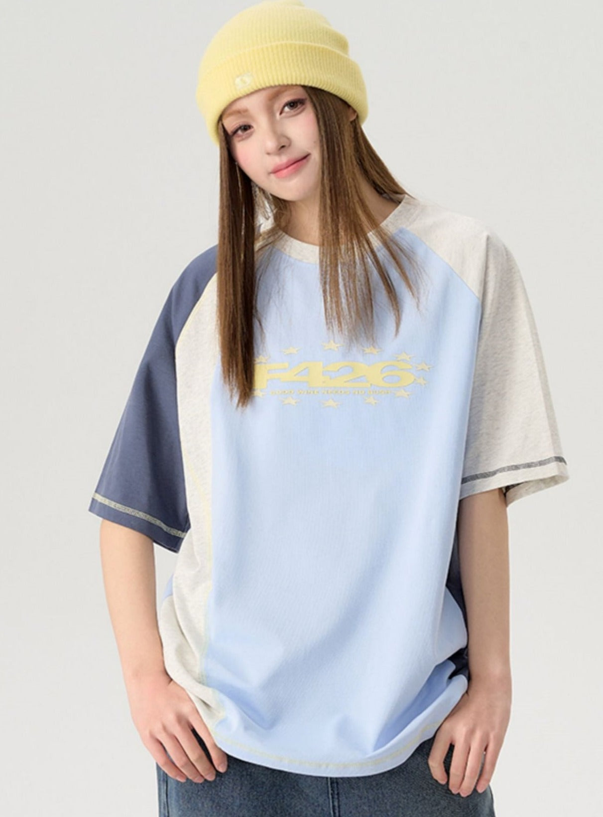 Asymmetric Contrast Stitch T-Shirt - chiclara