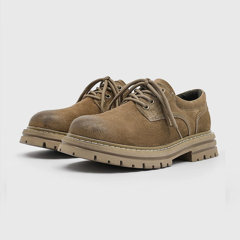 Distressed Leather Chunky Derby Shoes