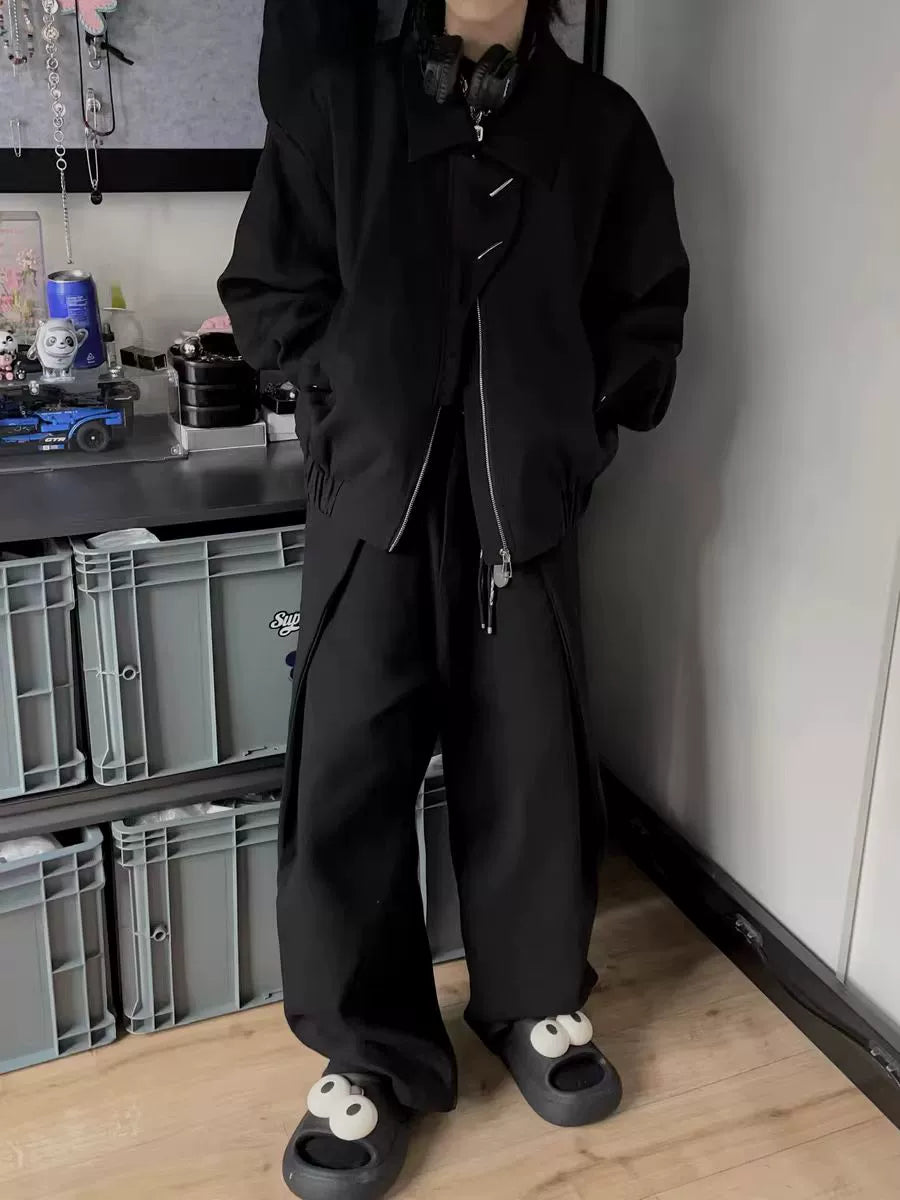 Black Bomber Jacket with Zipper Front