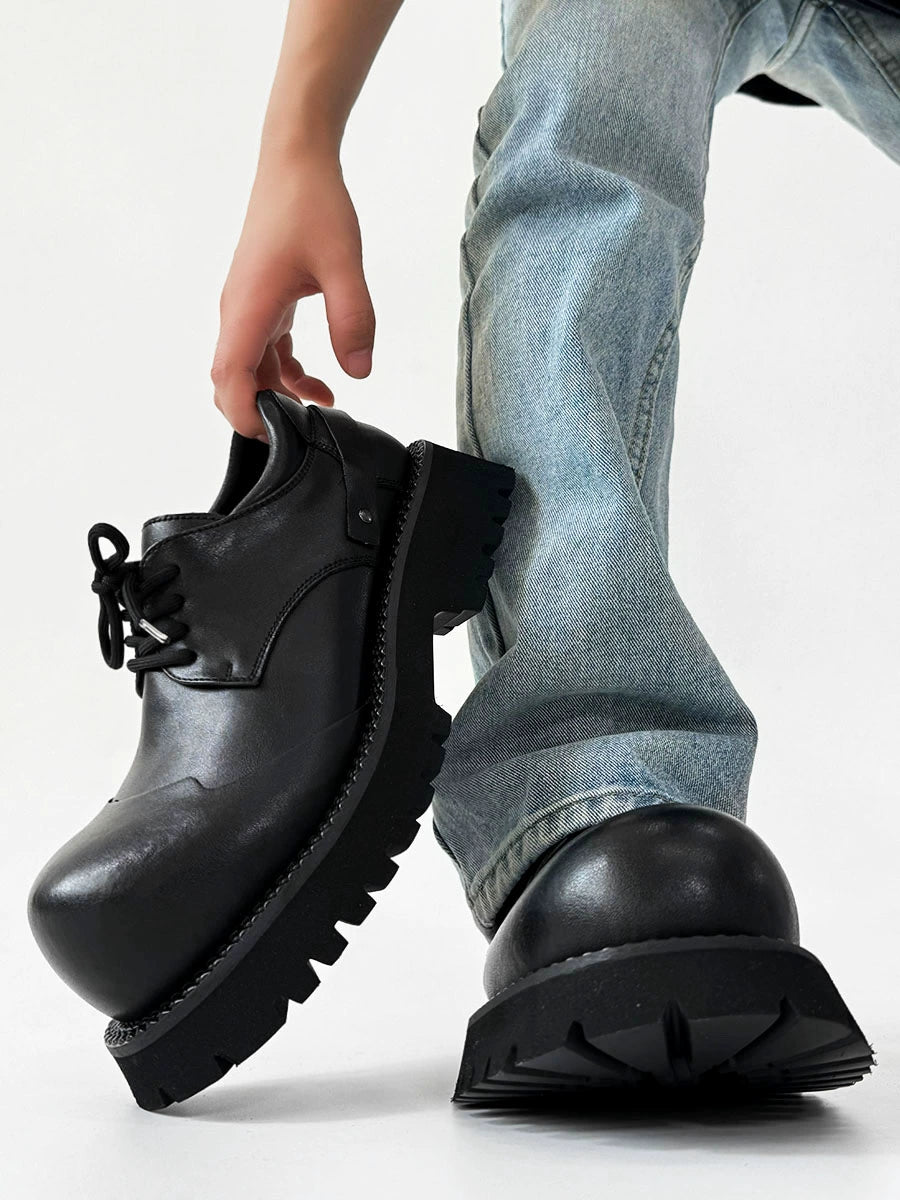 Chunky Black Platform Derby Shoes with Rounded Toe
