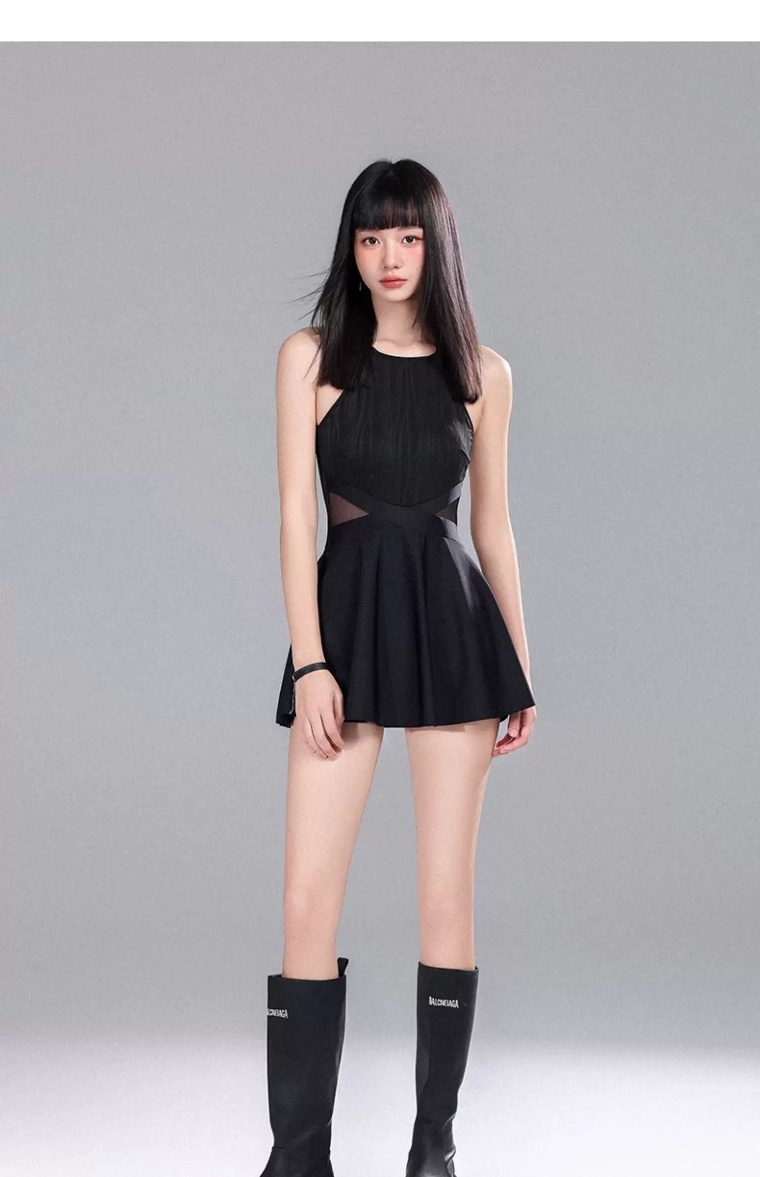 Shadow Flair Mesh Skater Swimsuit