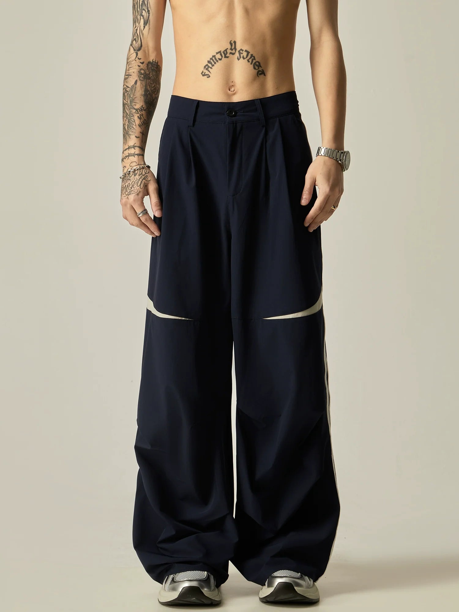 Wide-Leg Tri-Stripe Athletic Pants