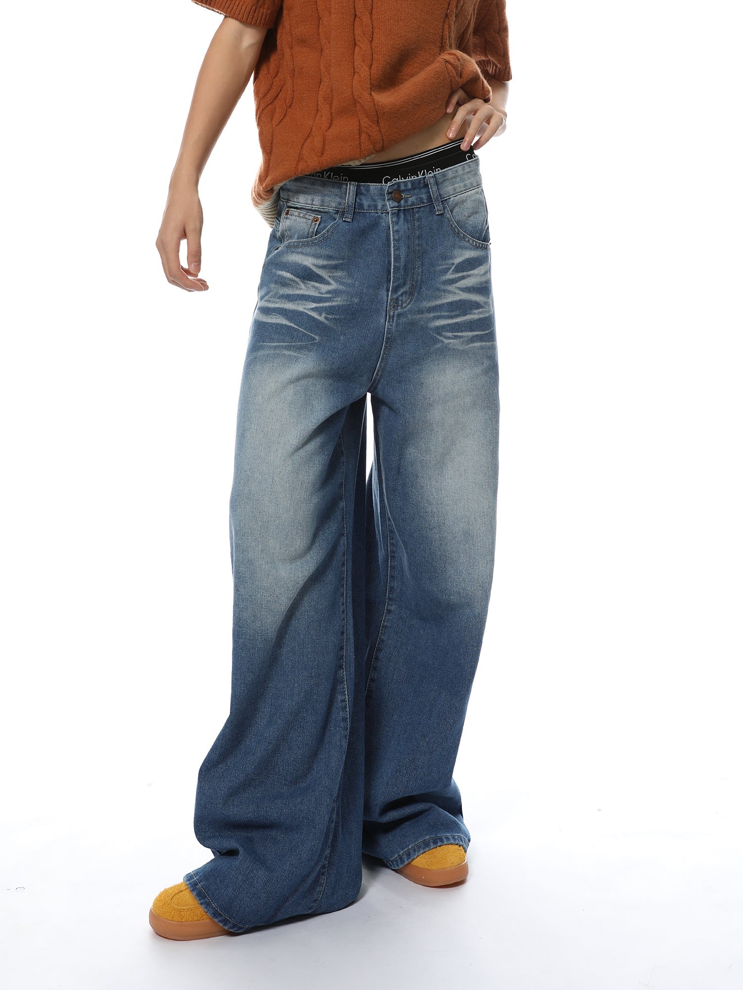 Oceanic Waves Wide-Leg Jeans