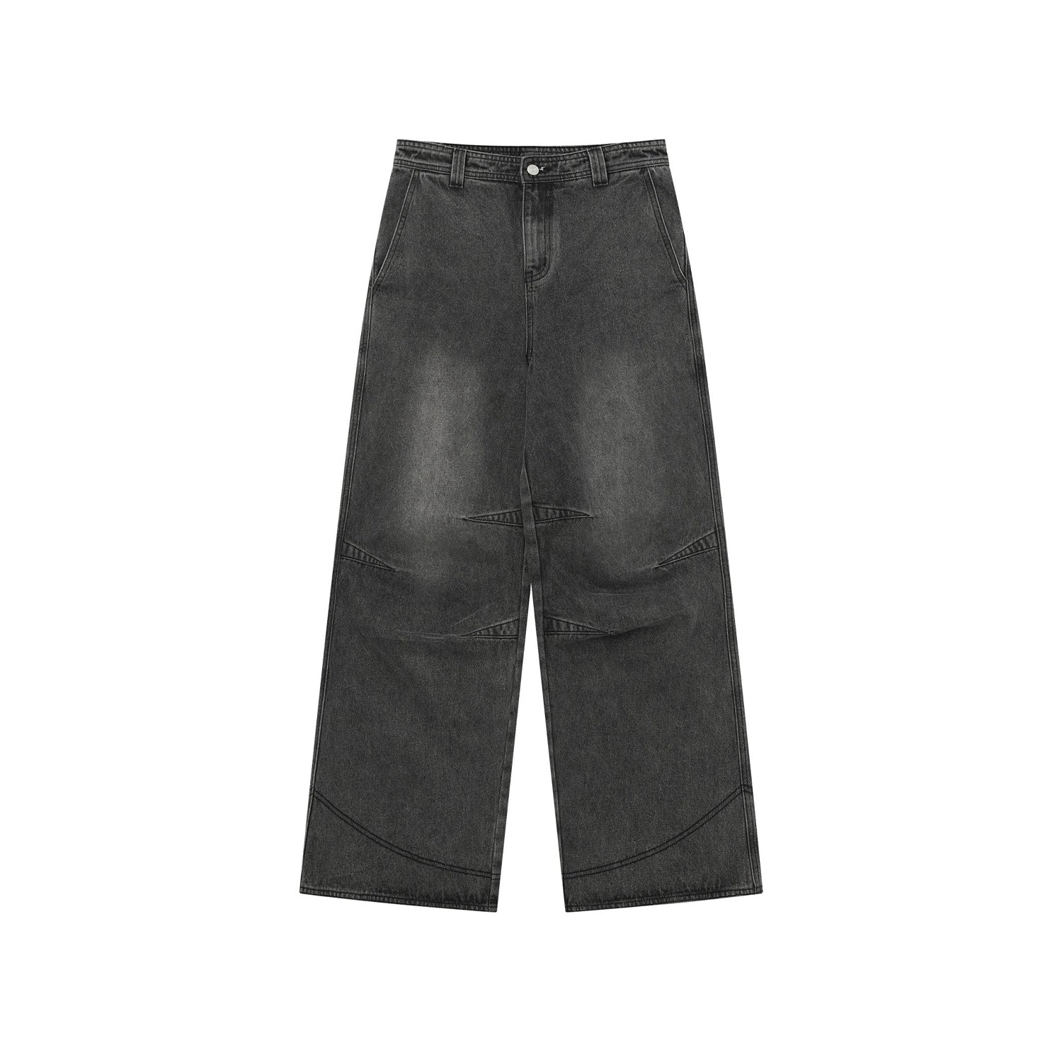 Wide-Leg Faded Distressed Jeans with Unique Seam Detailing