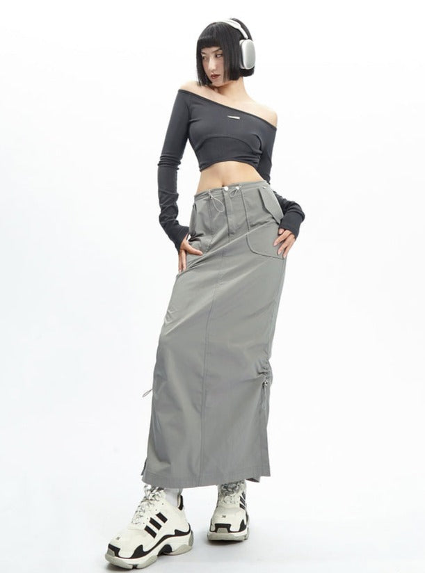 Black Gothic Cargo Maxi Skirt