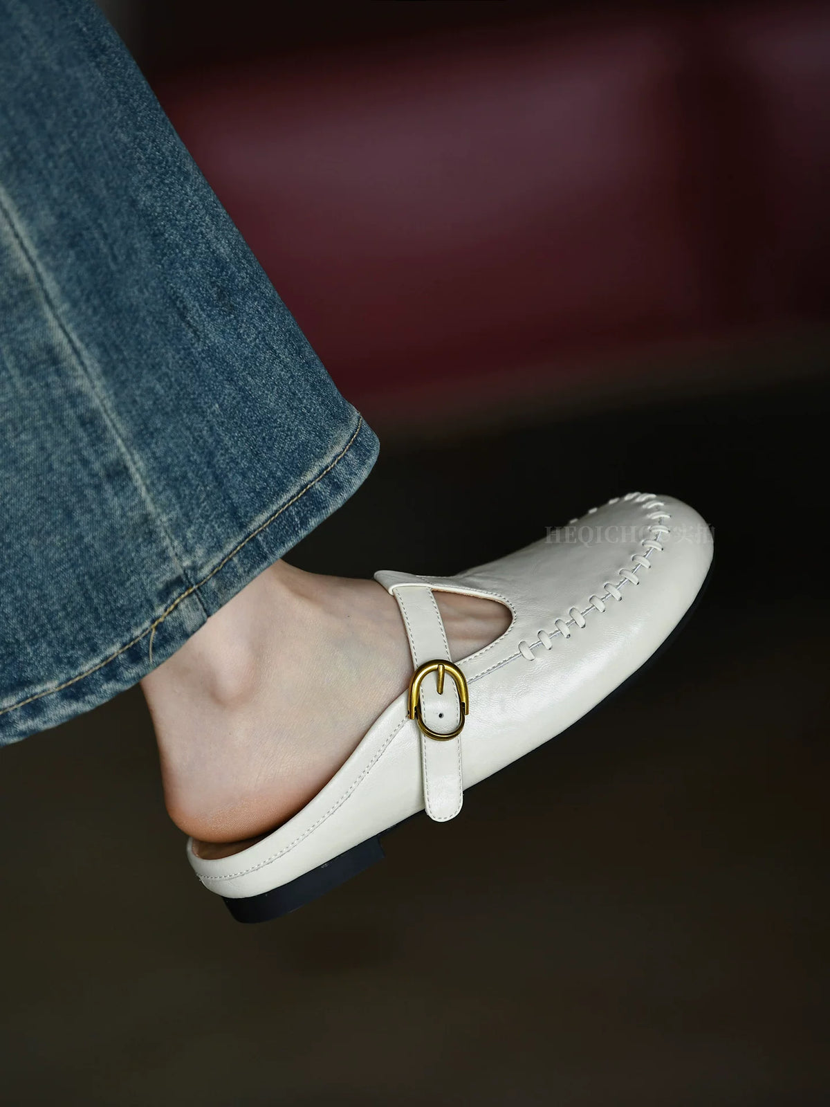 Aveline Whipstitch T-Strap Mary Jane Flats