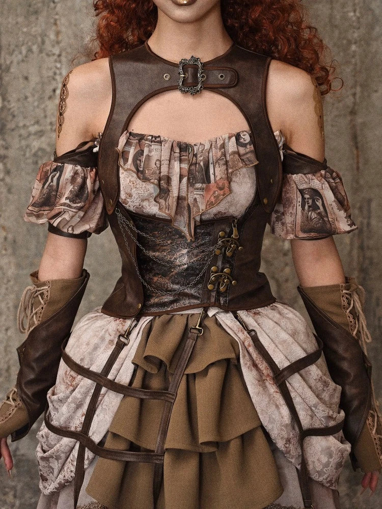 Steampunk Leather Corset with Buckle Straps and Garter Attachments