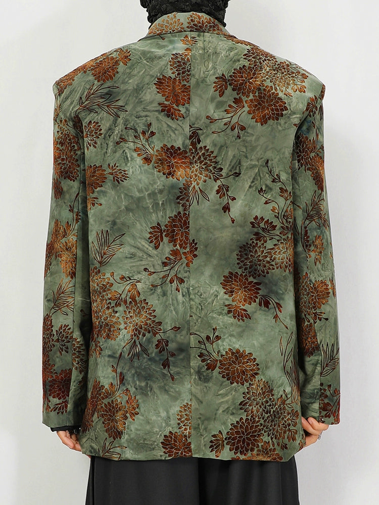 Green Floral Jacquard Blazer