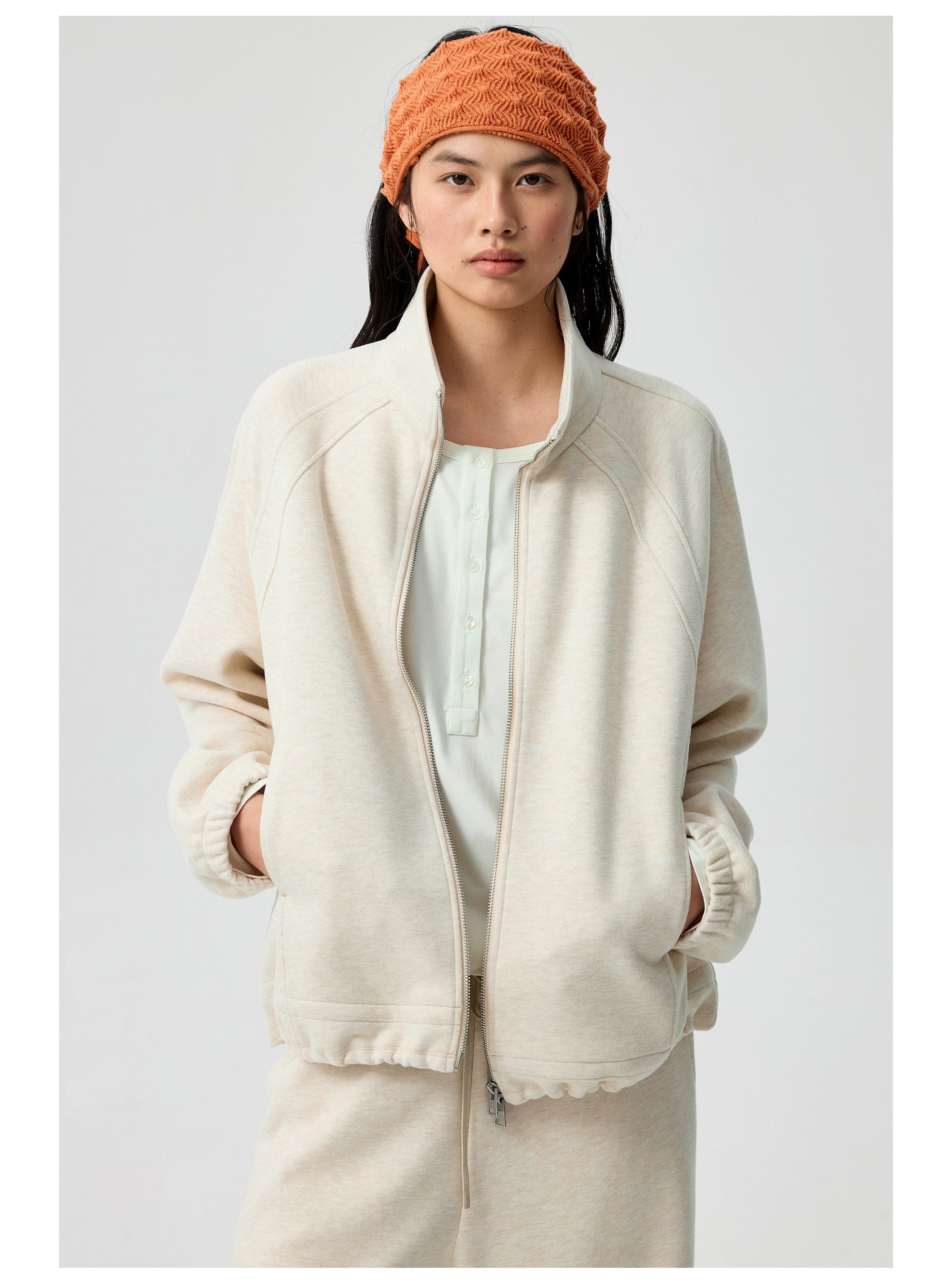 Relaxed Fit Fleece Zip-Up Track Jacket