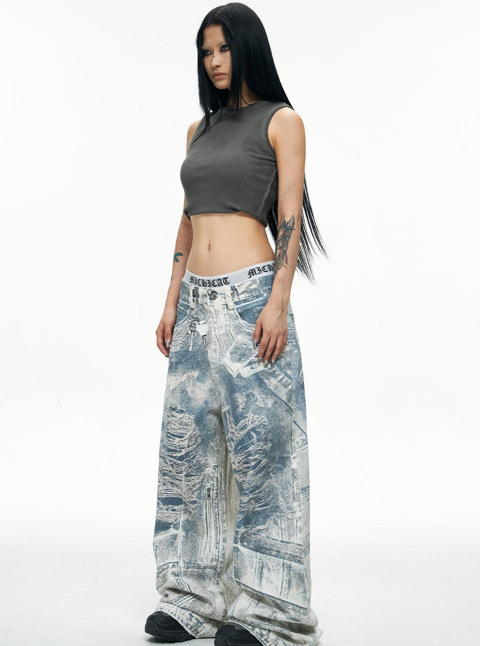 Acid Wash Wide-Leg Baggy Jeans