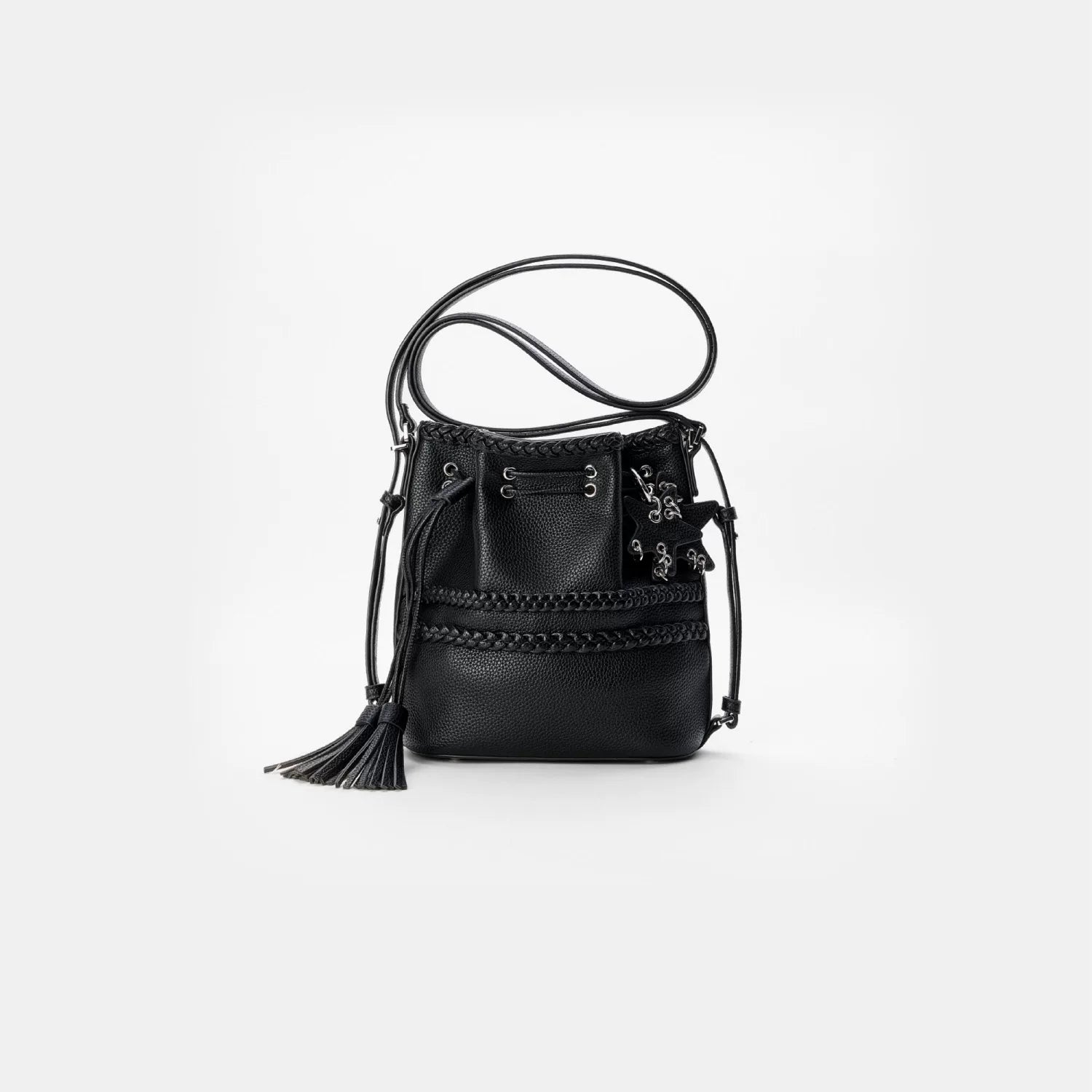 Convertible Drawstring Bucket Backpack - Black
