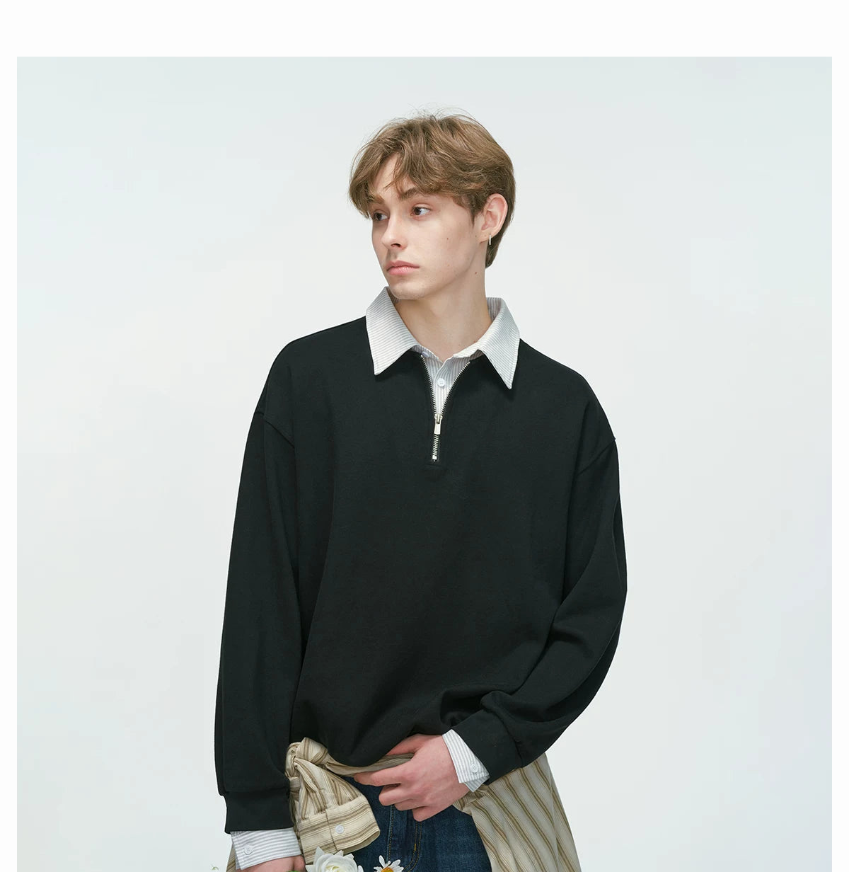 Layered Collar Half‑Zip Knit Pullover