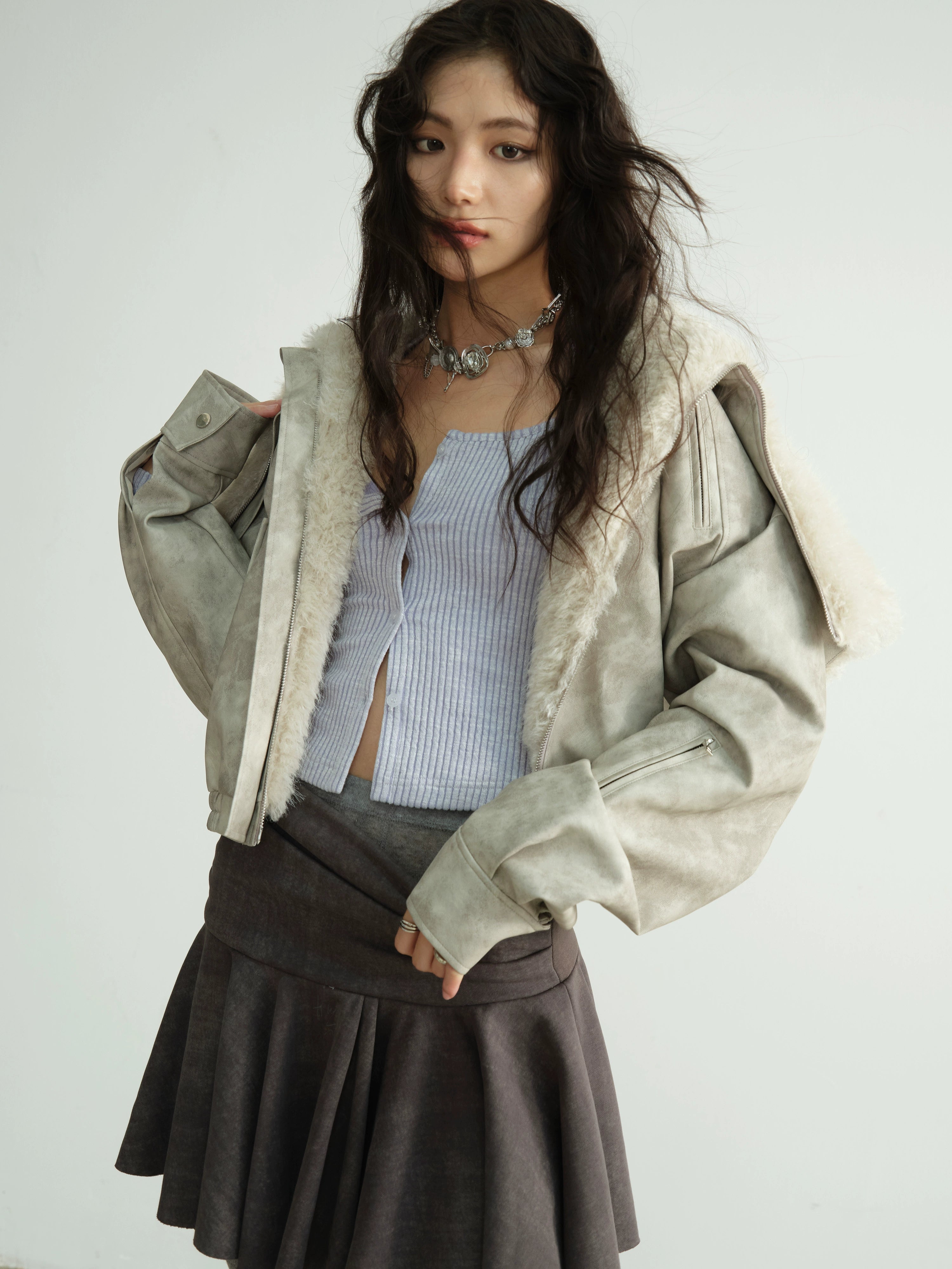 Faux Shearling Hooded Jacket