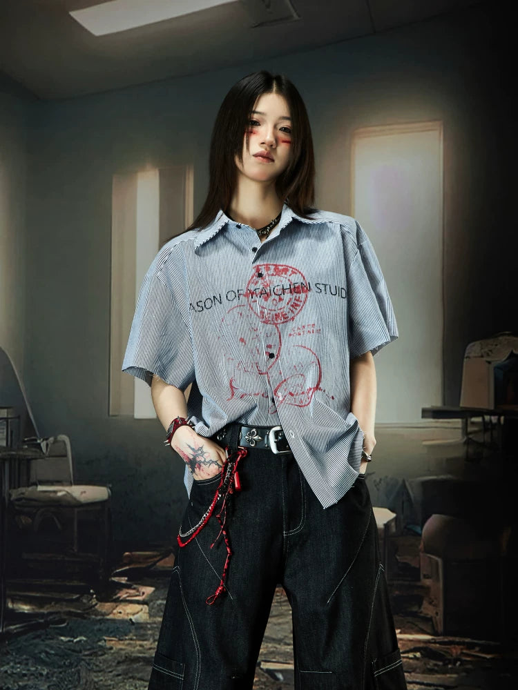 Fearless Graffiti Pinstripe Camp Shirt