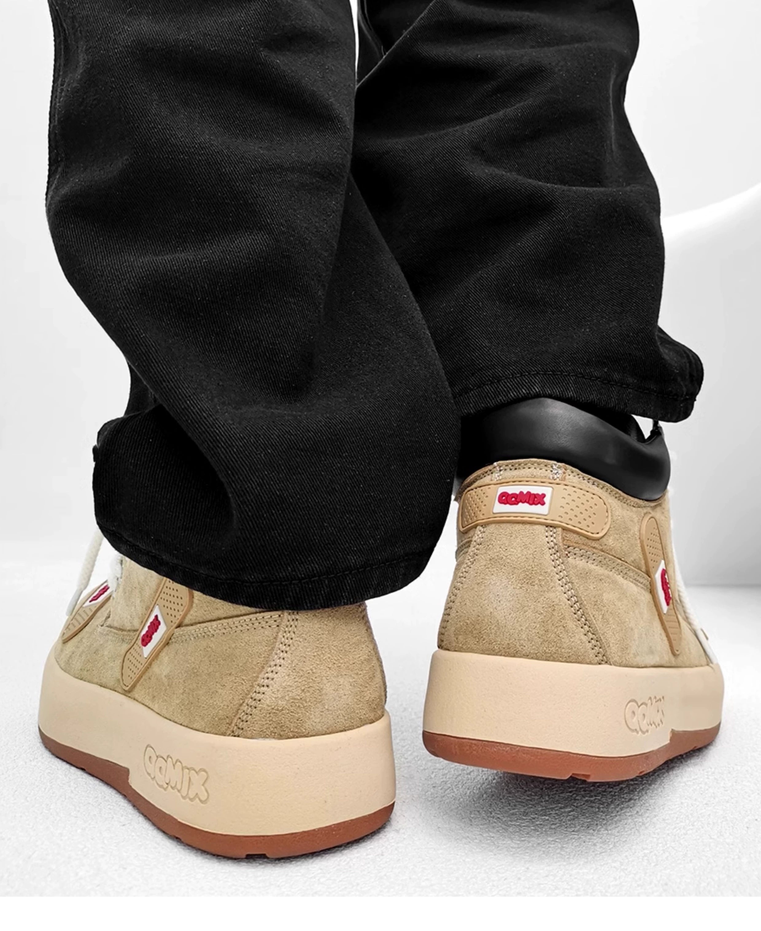 Beige Suede Chunky Platform Sneakers with Gum Sole