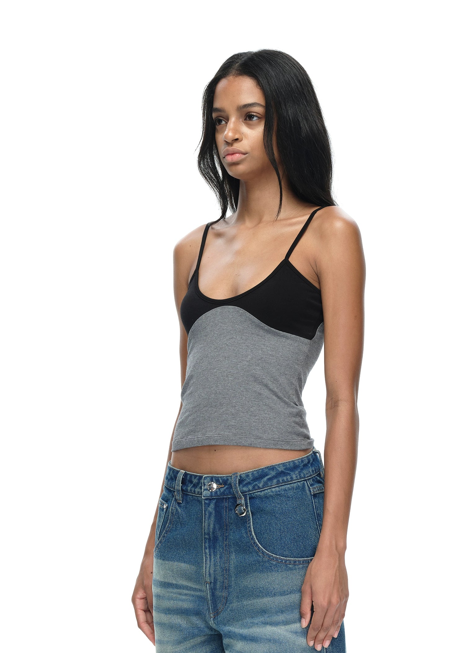 Black and Grey Spliced Camisole Top