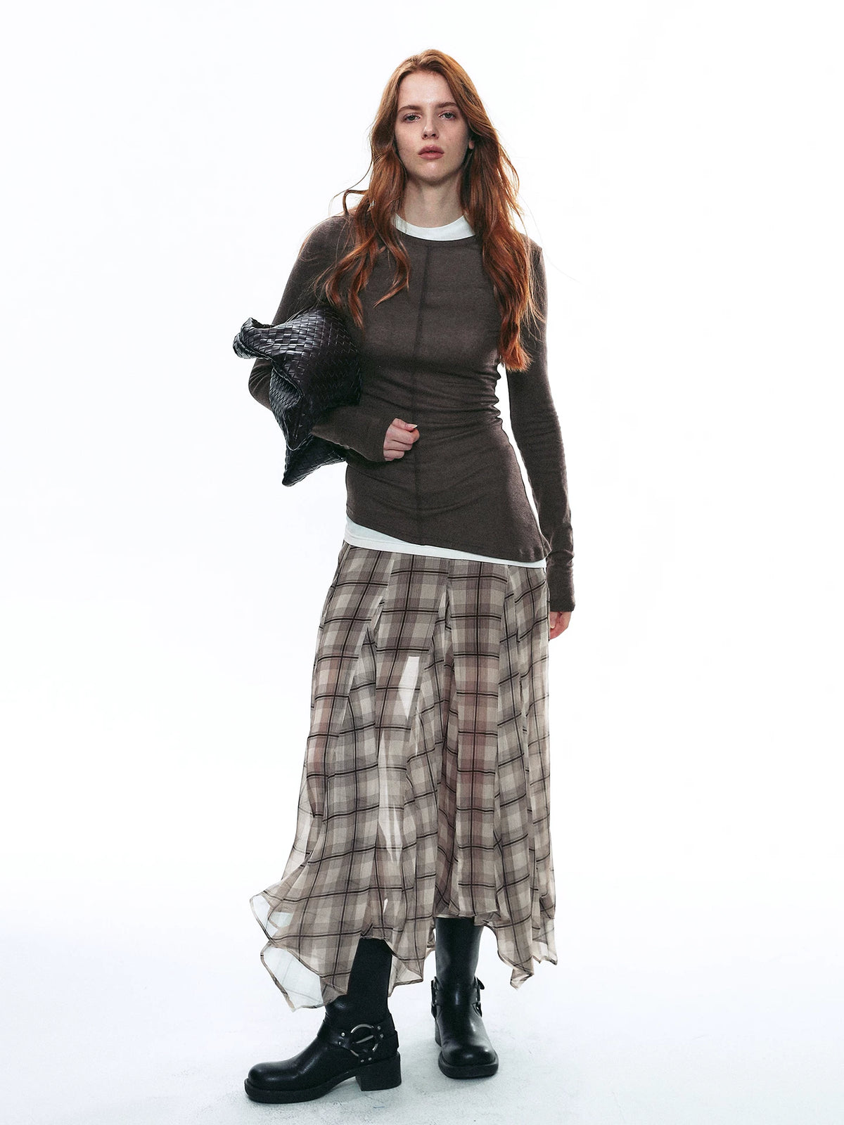 Sheer Ruched Long-Sleeve