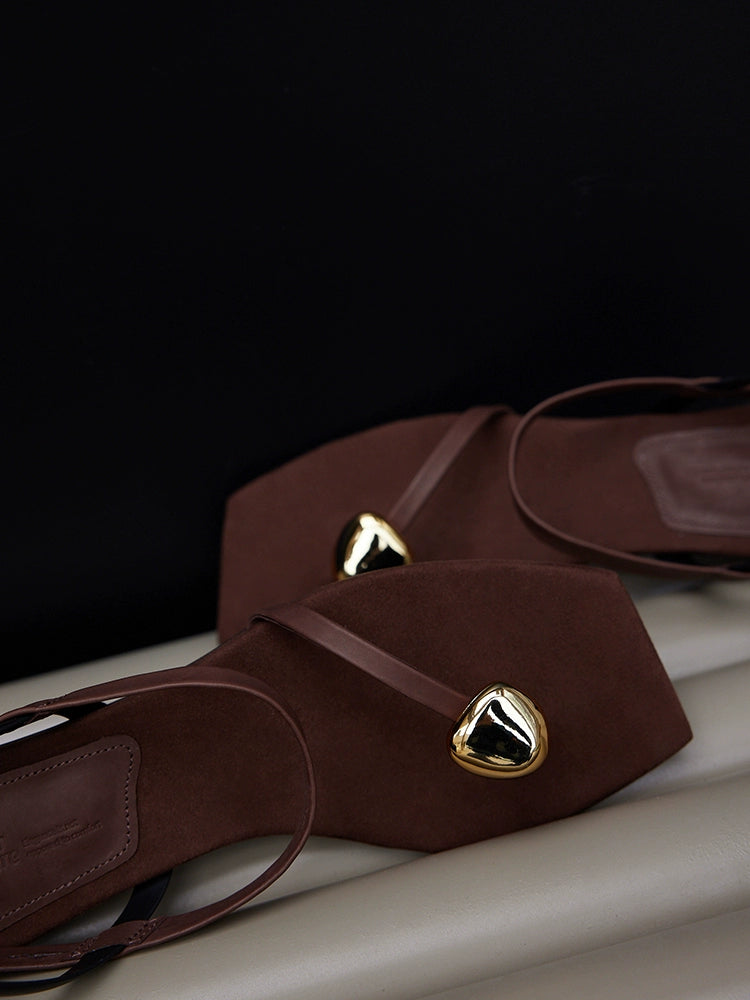 Brown Pointed Toe Slingback Flats