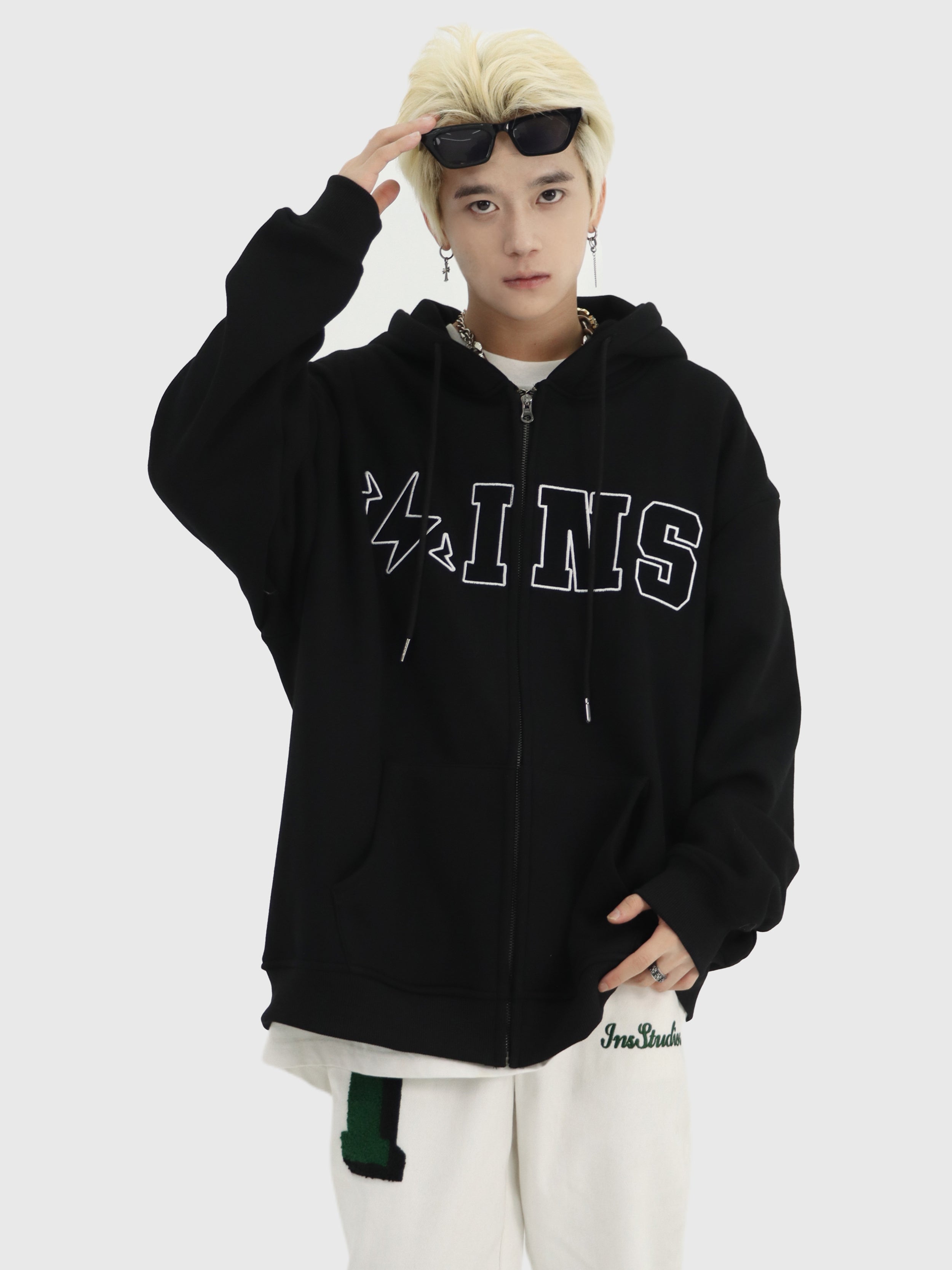 Oversized Logo Zip-Up Jacket - chiclara