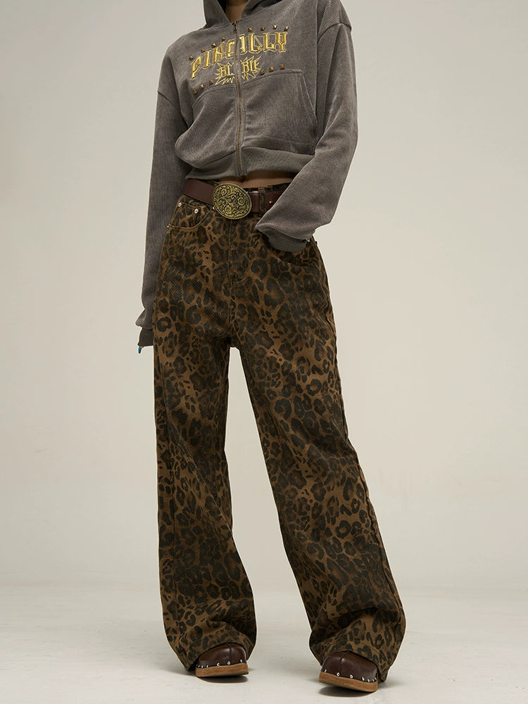 Leopard Print Relaxed Wide Leg Pants