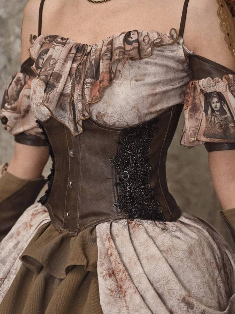 Steampunk Brown Leather Underbust Corset