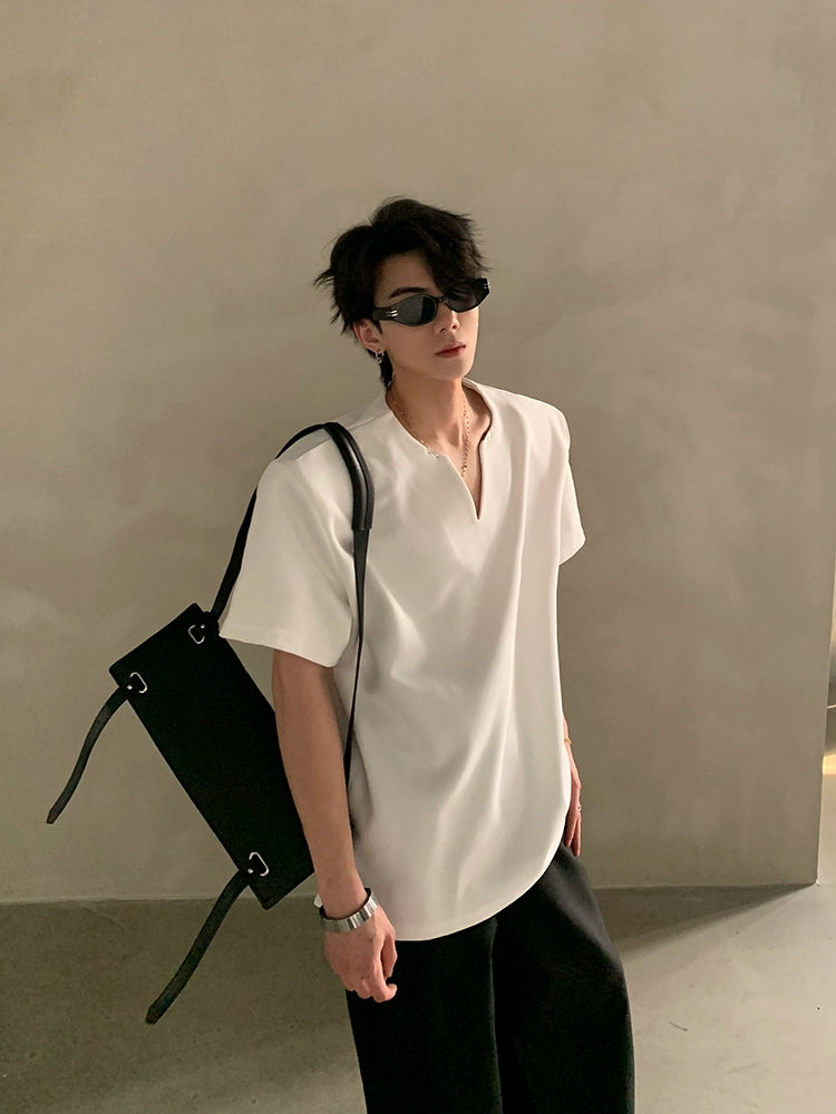 Minimalist Short Sleeve Shirt with V Notch Neckline