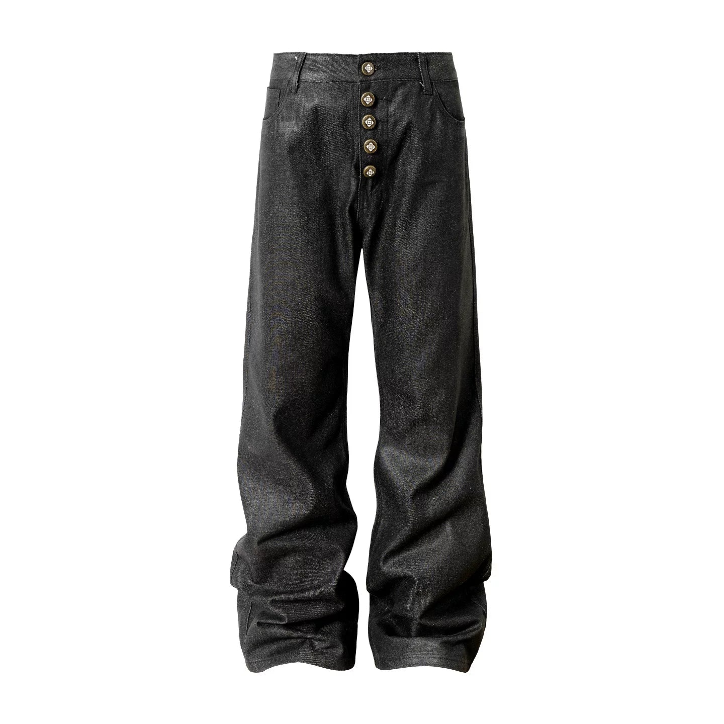 Button Fly Waxed Wide Leg Jeans